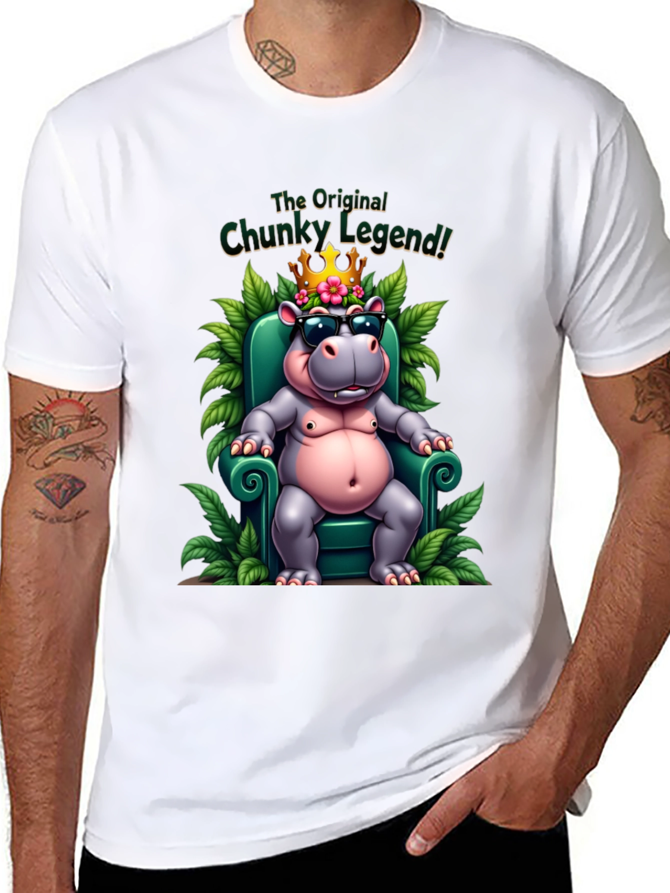 Chunky Legend T-Shirt: Cartoon Hippo with Crown and Shades