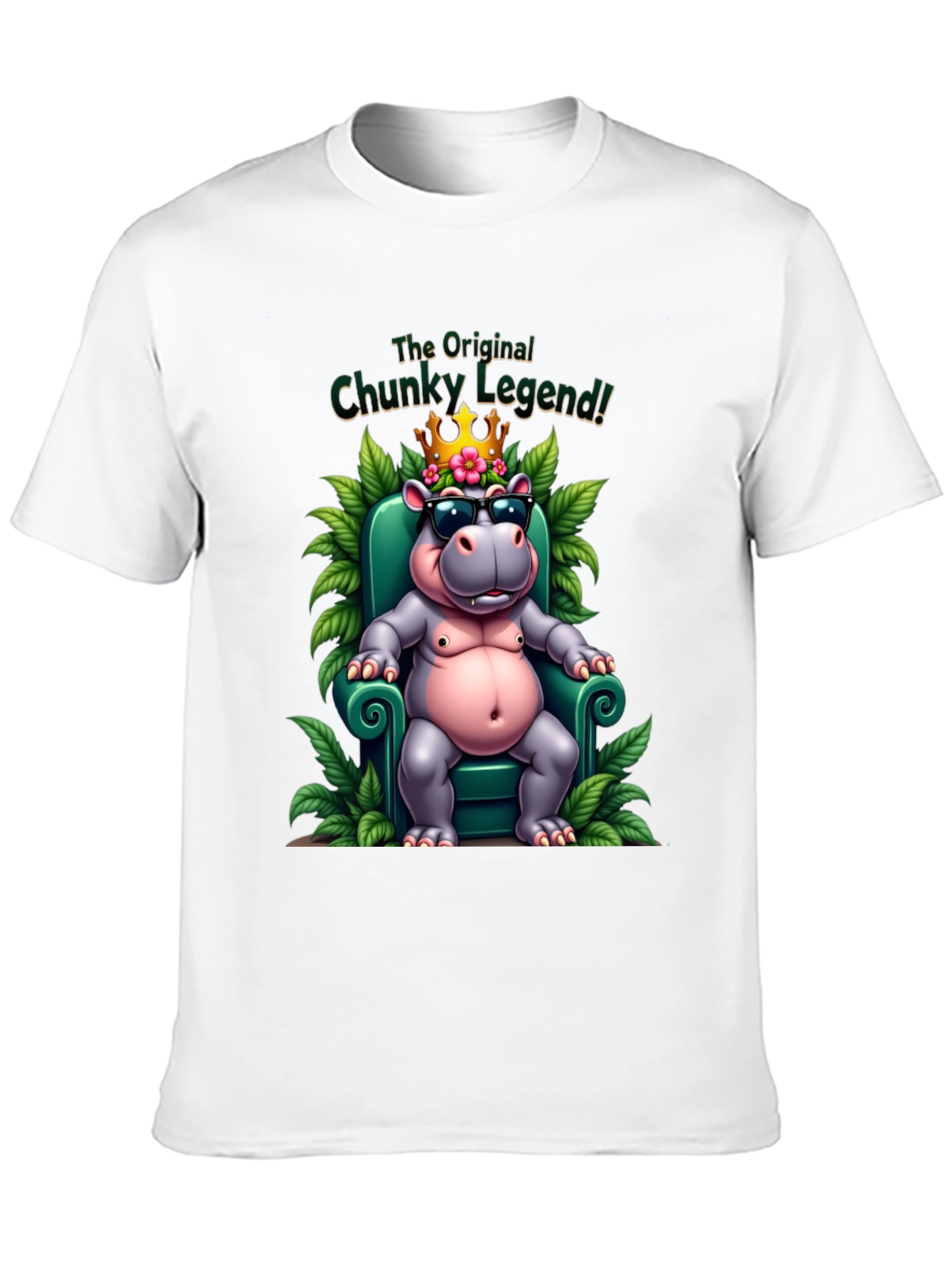 Chunky Legend T-Shirt: Cartoon Hippo with Crown and Shades