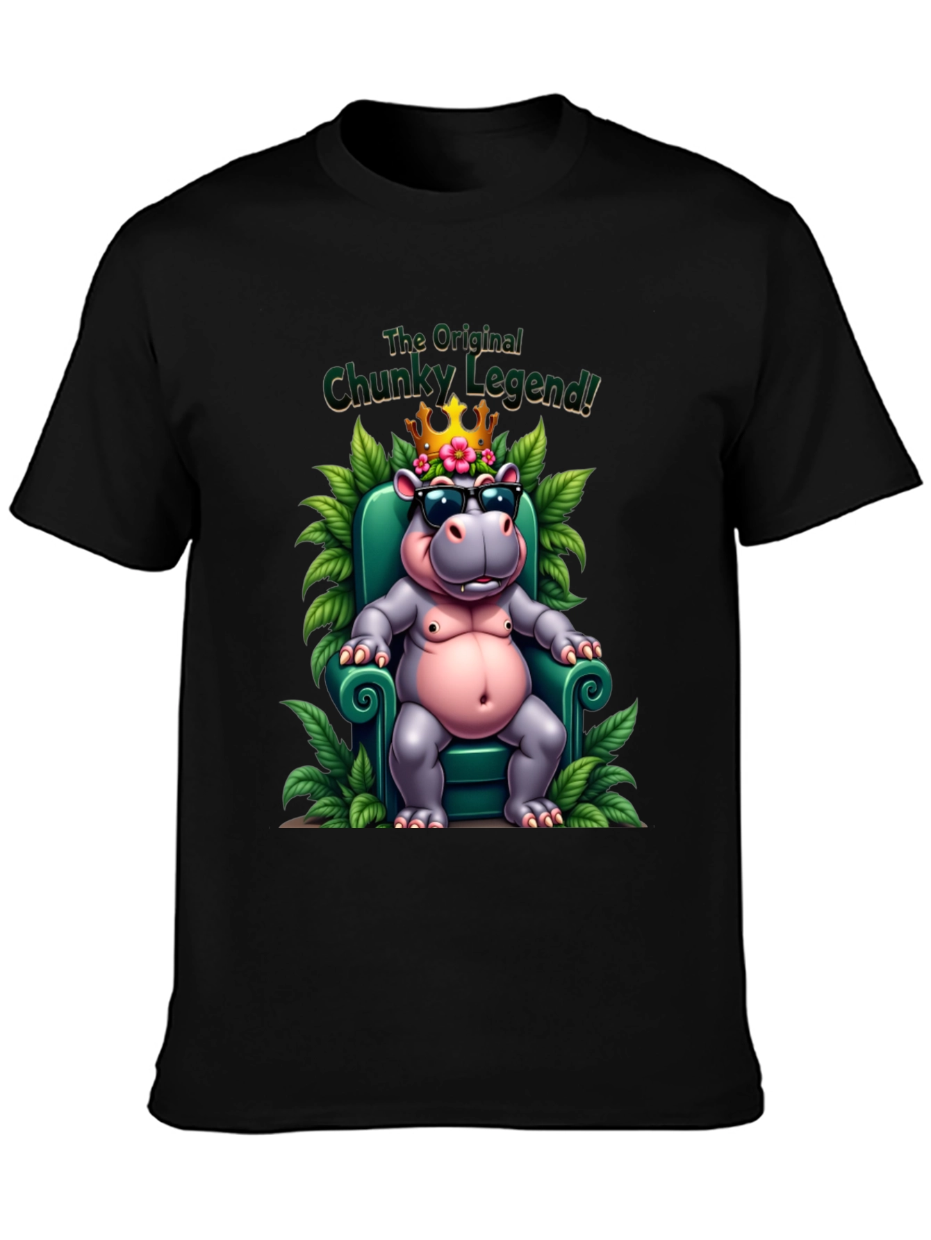 Chunky Legend T-Shirt: Cartoon Hippo with Crown and Shades