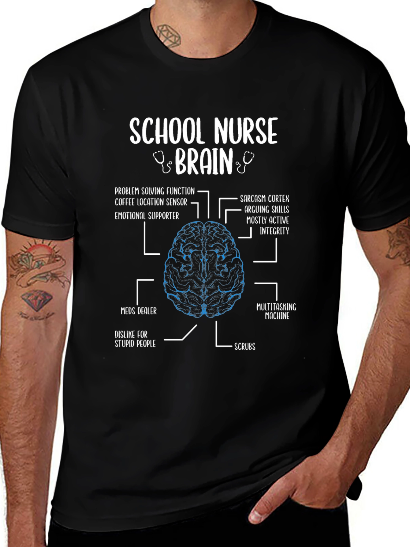 School Nurse Brain Anatomy T-Shirt - Funny Nurse Gift
