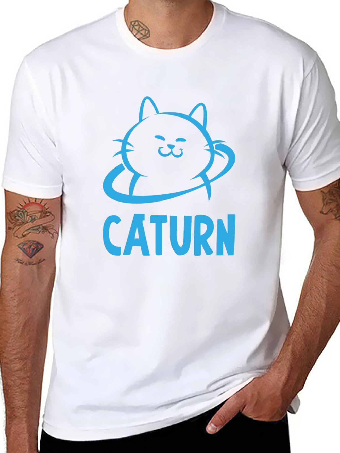 Caturn Graphic T-Shirt - Cool Cat Planet Tee