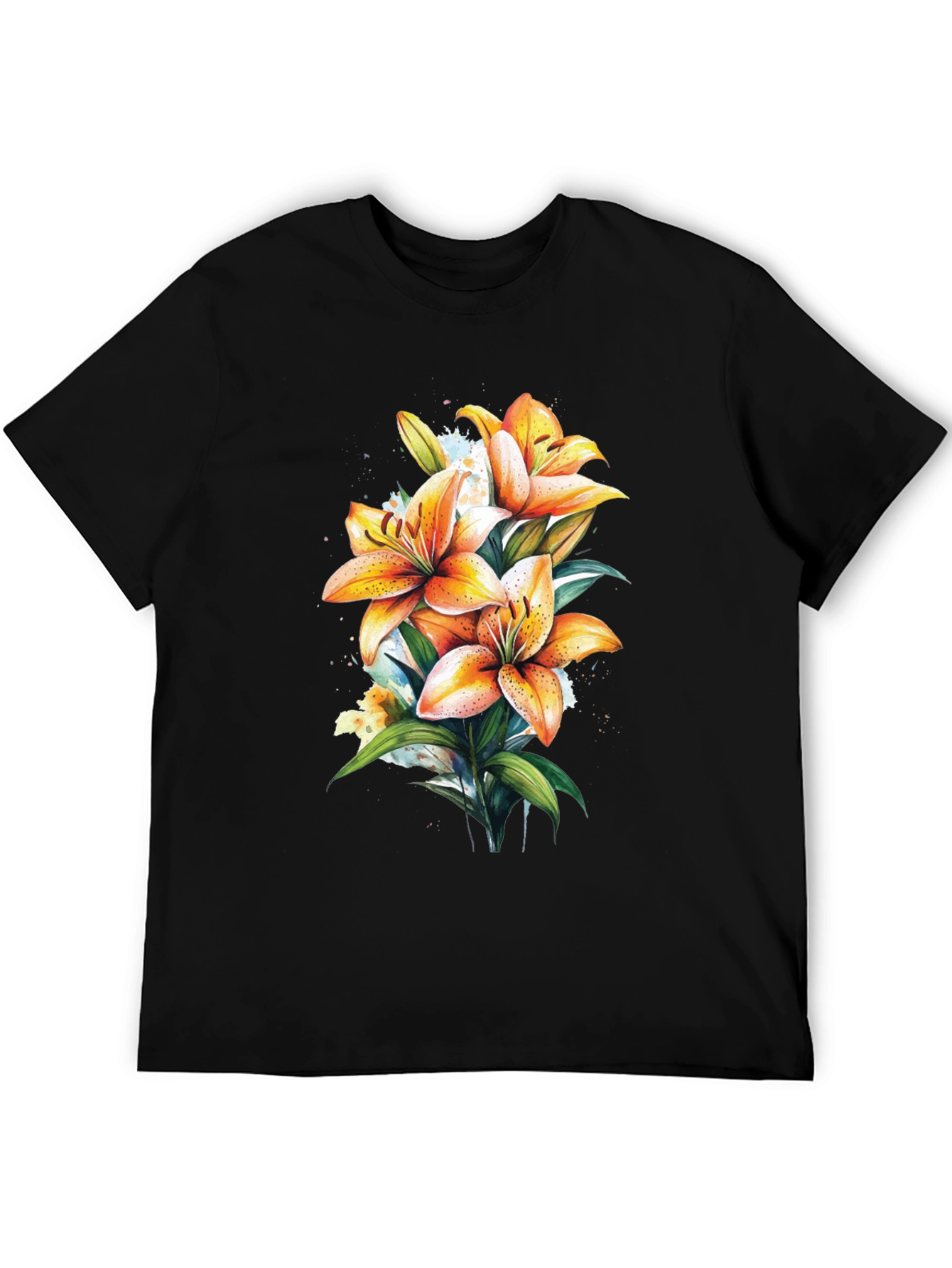 Floral Lily Graphic Tee - Trendy Black T-Shirt