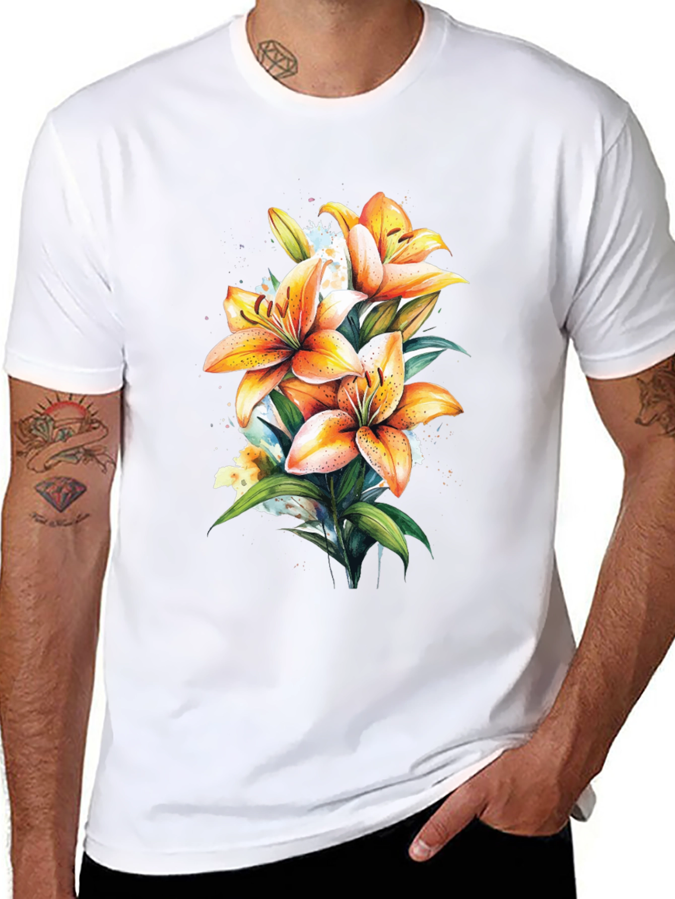 Floral Lily Graphic Tee - Trendy Black T-Shirt