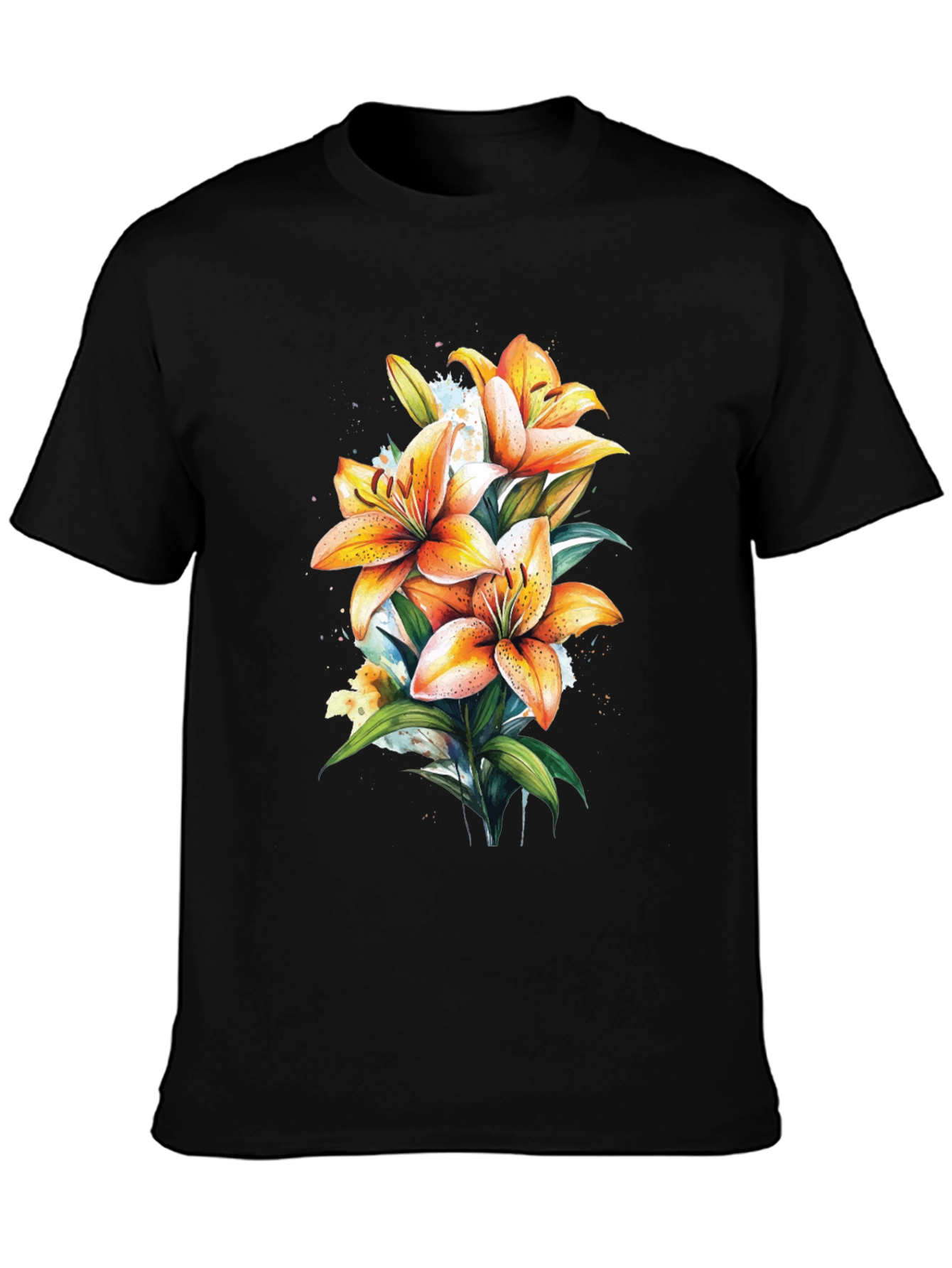 Floral Lily Graphic Tee - Trendy Black T-Shirt