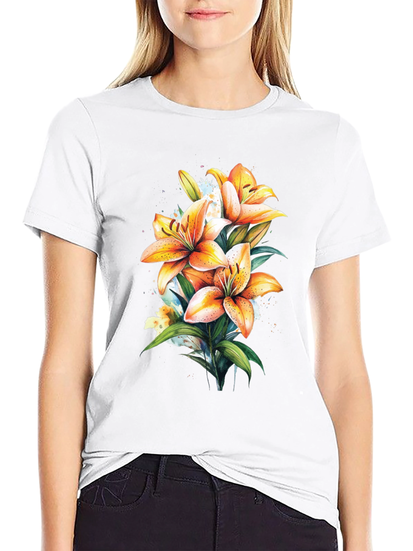 Floral Lily Graphic Tee - Trendy Black T-Shirt