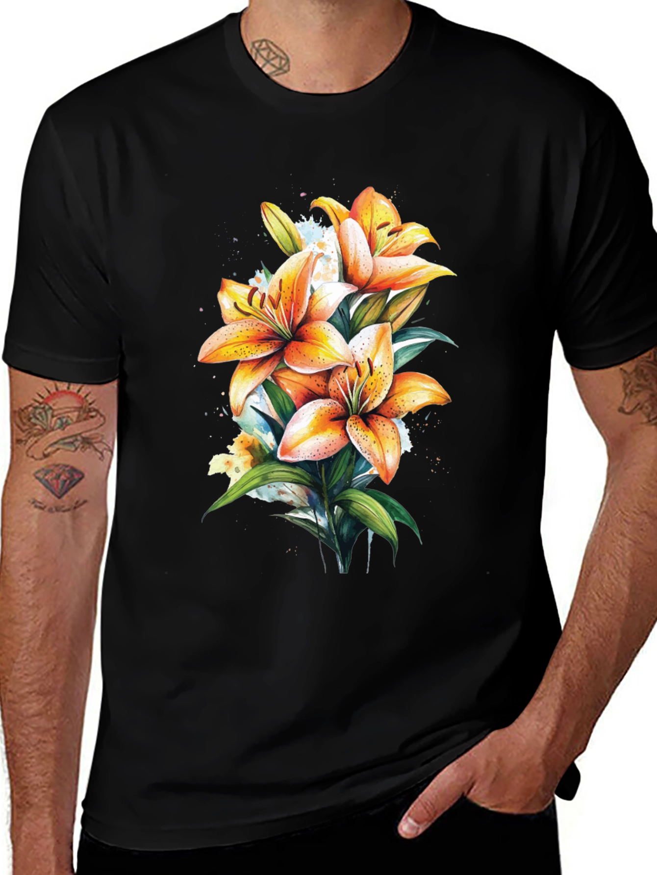 Floral Lily Graphic Tee - Trendy Black T-Shirt