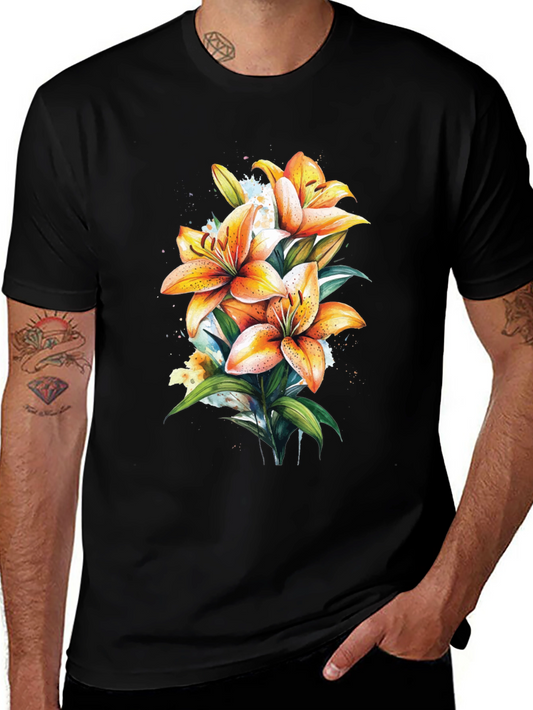 Floral Lily Graphic Tee - Trendy Black T-Shirt