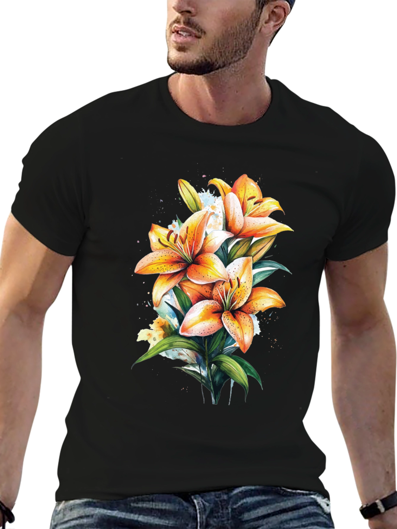 Floral Lily Graphic Tee - Trendy Black T-Shirt