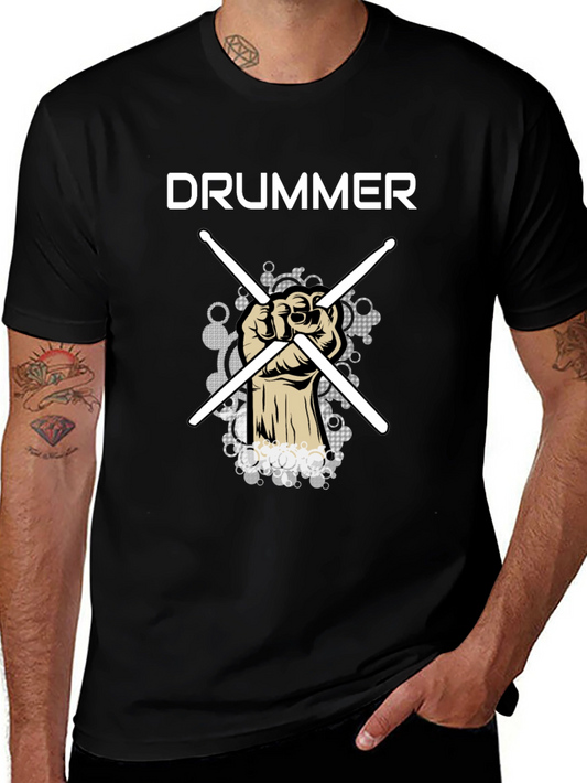 Drummer T-Shirt with Crossed Drumsticks Design - Music Tee