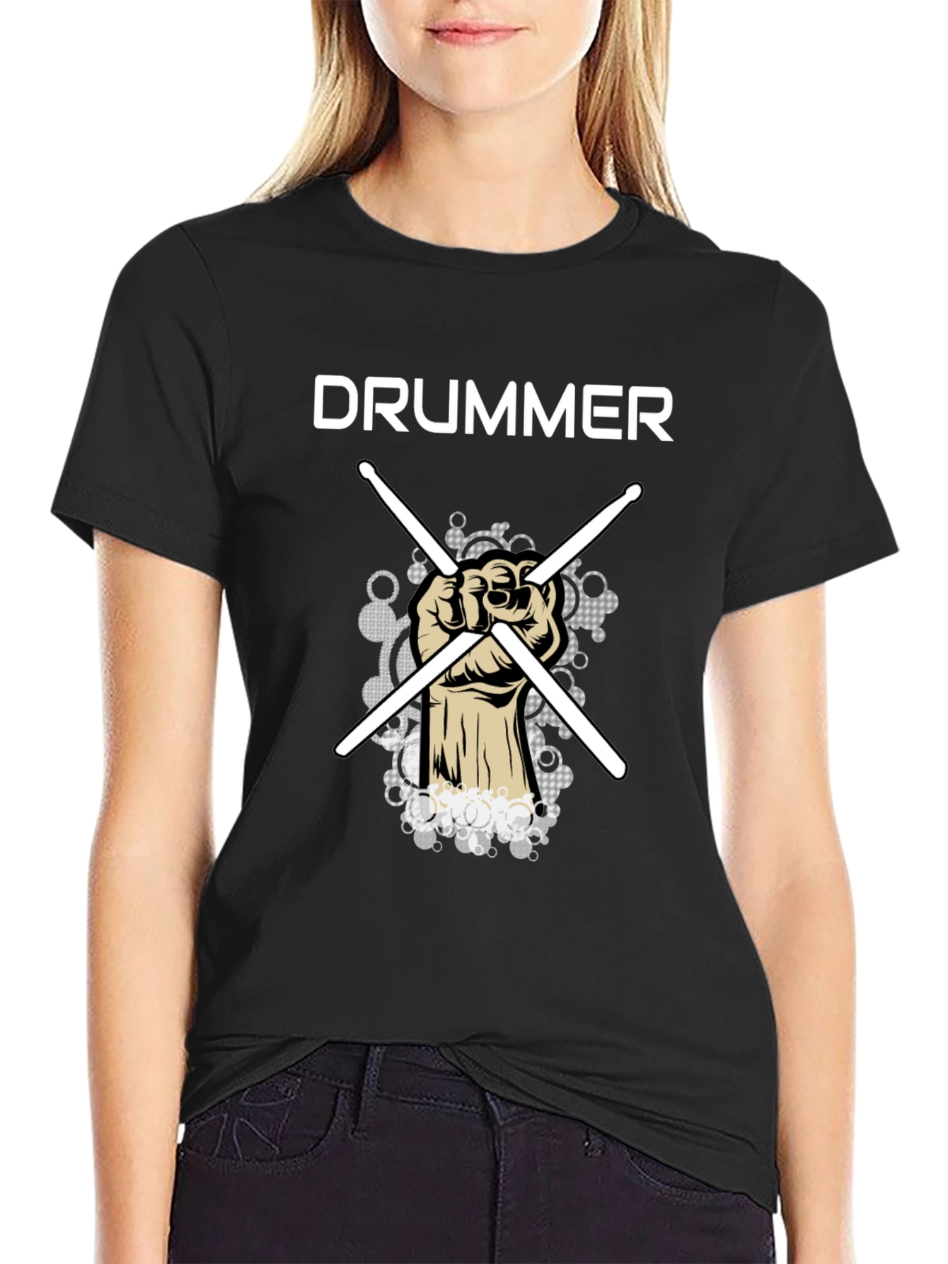 Drummer T-Shirt with Crossed Drumsticks Design - Music Tee