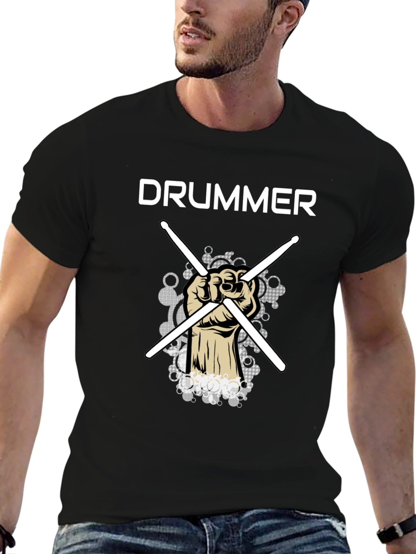Drummer T-Shirt with Crossed Drumsticks Design - Music Tee
