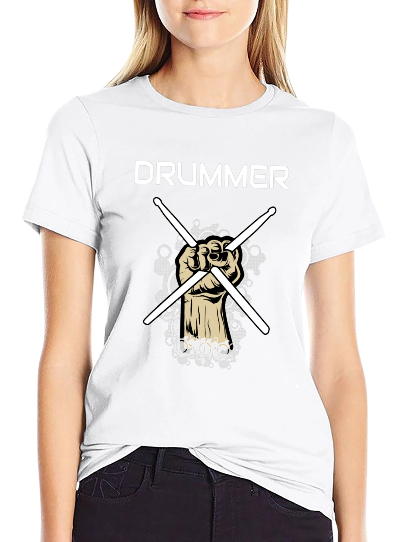 Drummer T-Shirt with Crossed Drumsticks Design - Music Tee