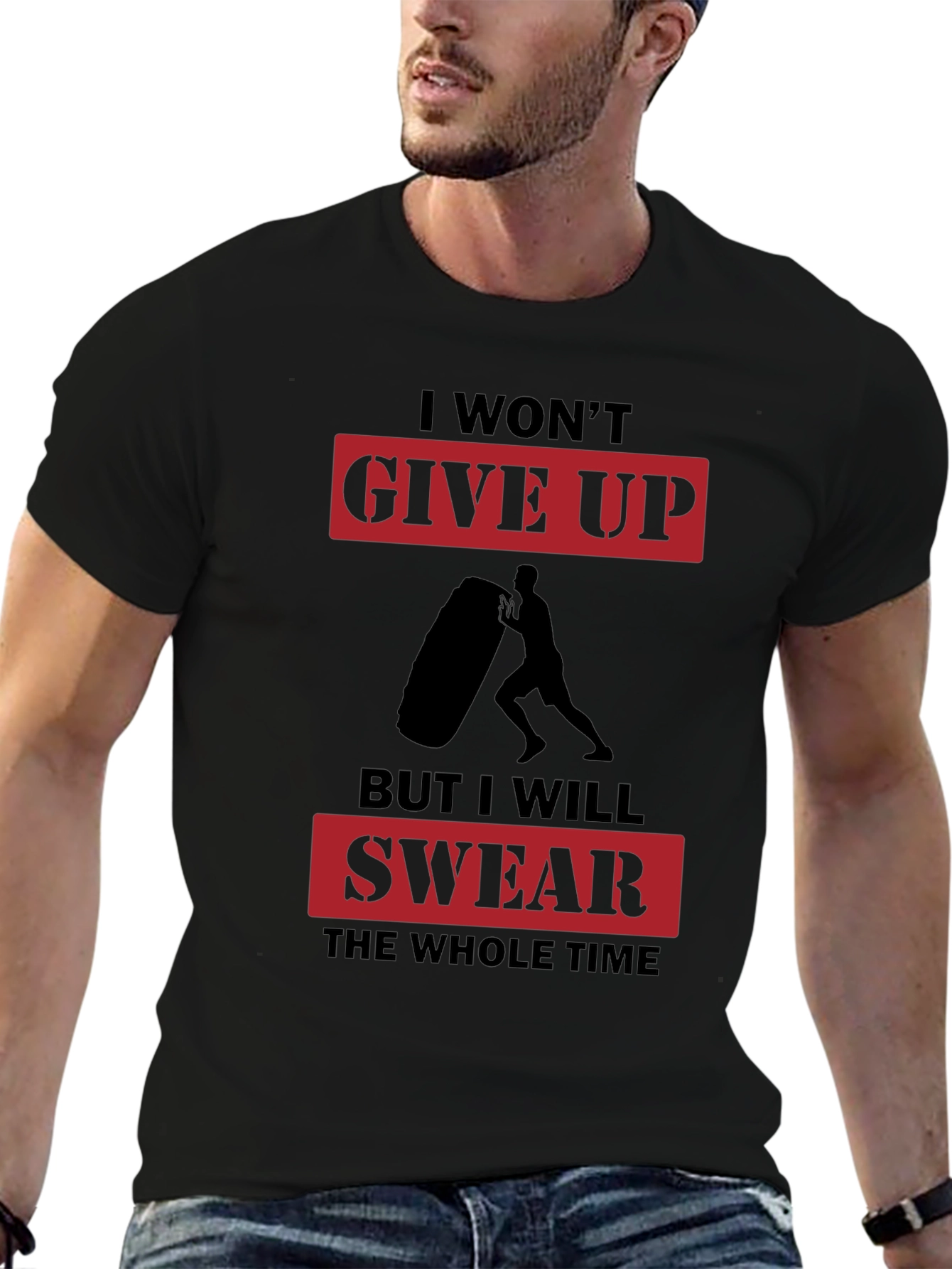 I Wont Give Up Mens Black Graphic T-Shirt