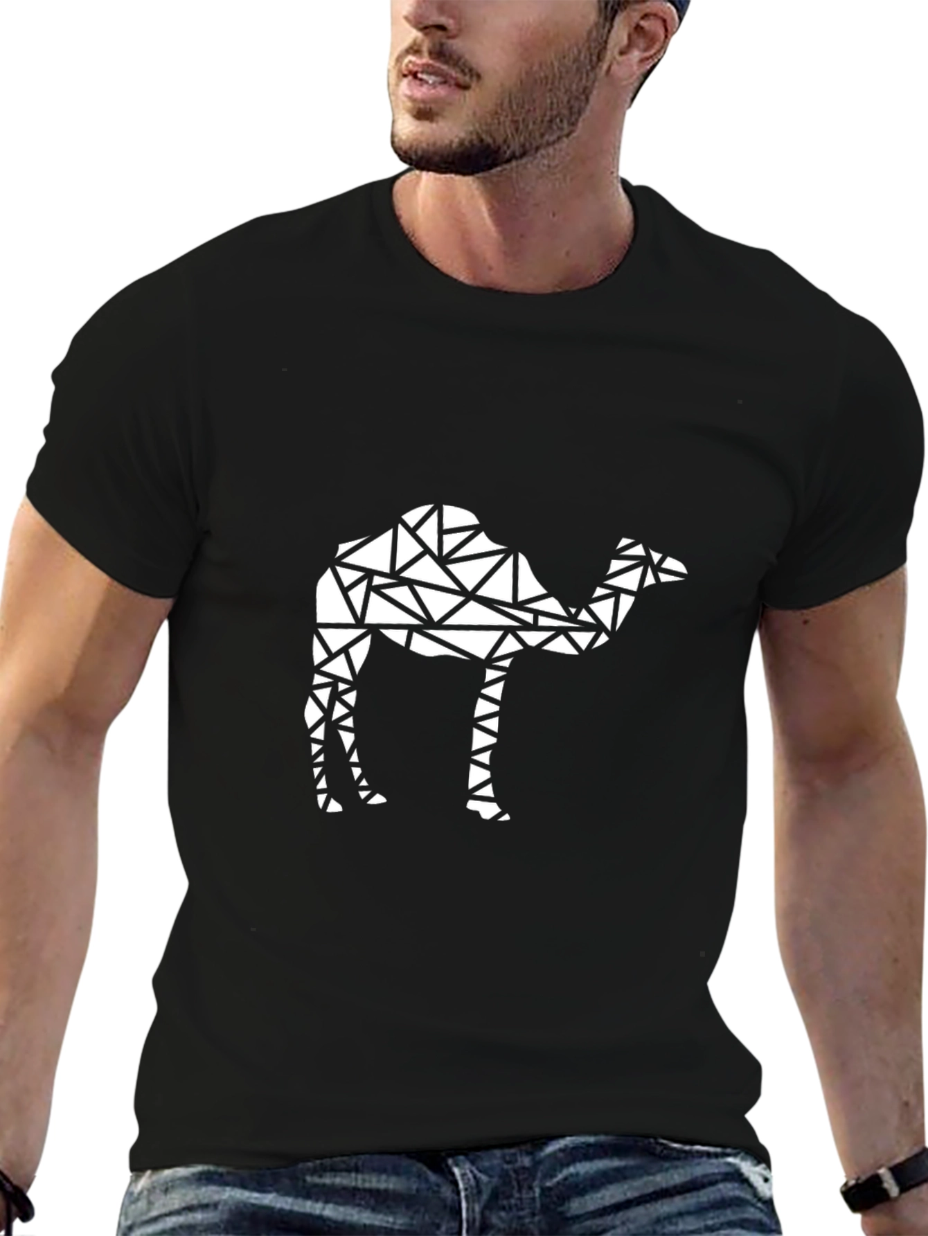 Geometric Camel Graphic Tee - Black