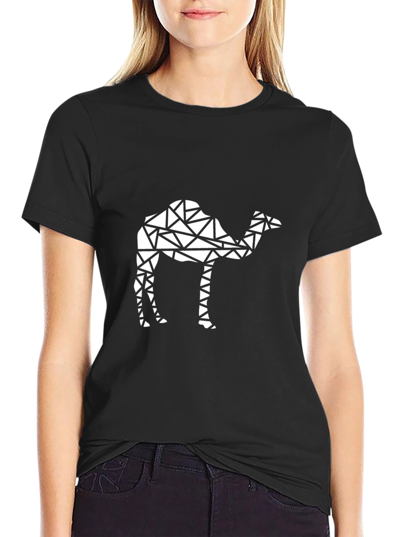 Geometric Camel Graphic Tee - Black
