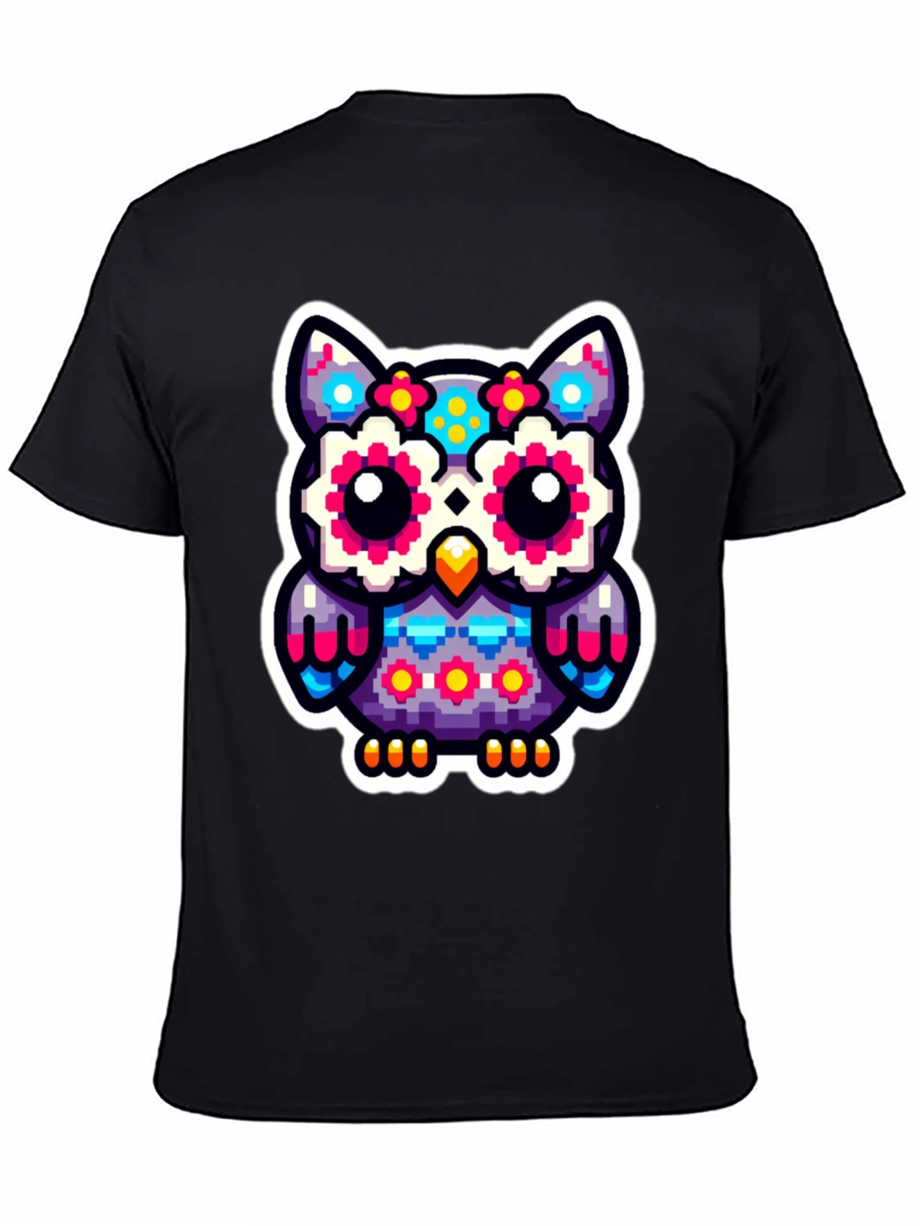 Pixel Owl Graphic Tee - Black Cotton Shirt