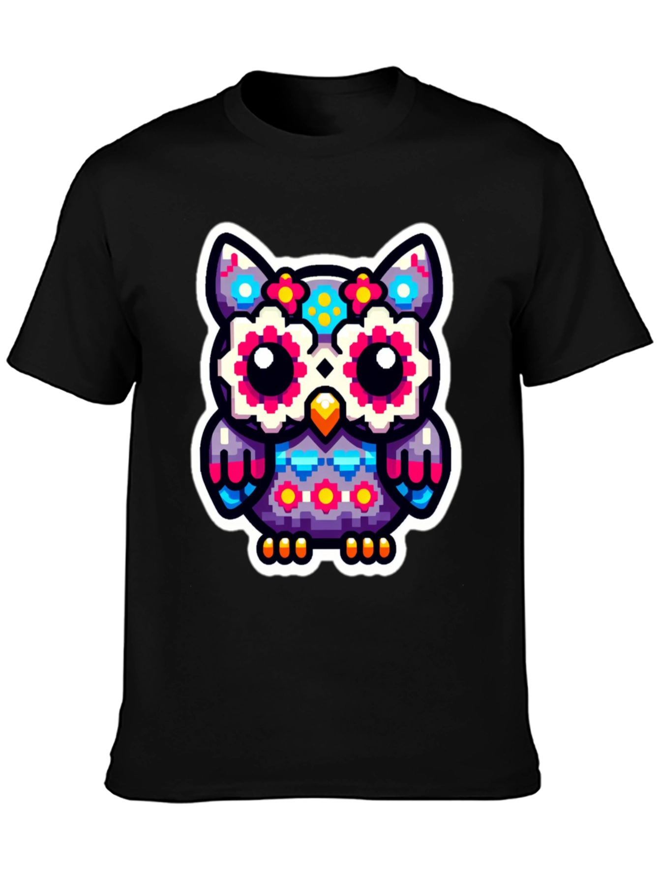 Pixel Owl Graphic Tee - Black Cotton Shirt