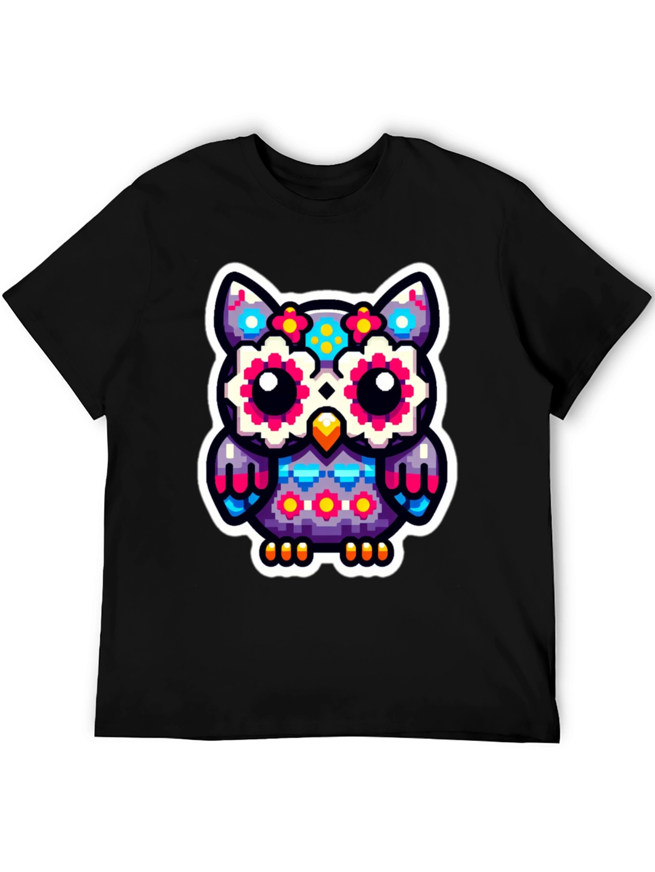 Pixel Owl Graphic Tee - Black Cotton Shirt