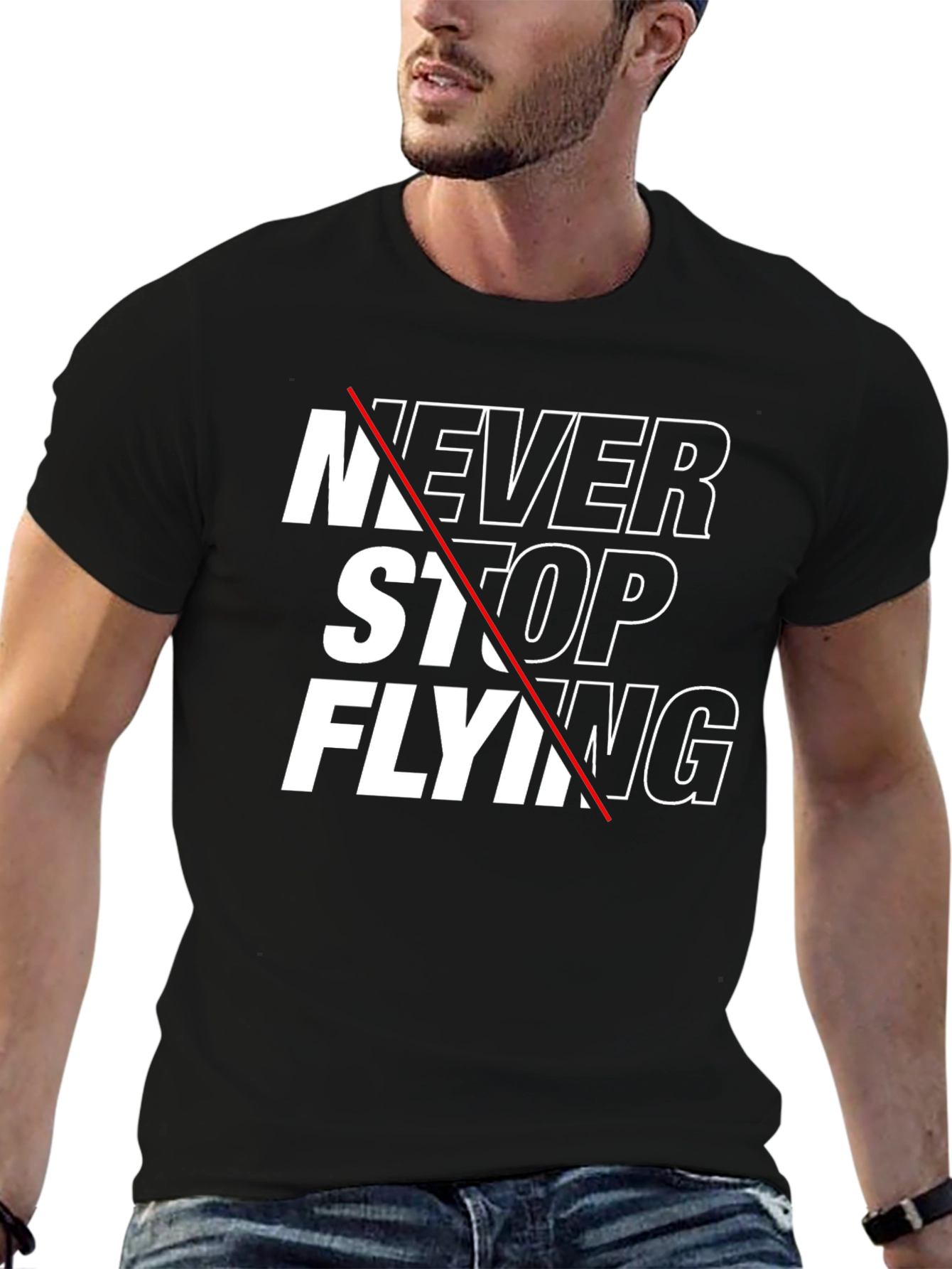 Never Stop Flying Graphic Tee - Mens Black T-Shirt