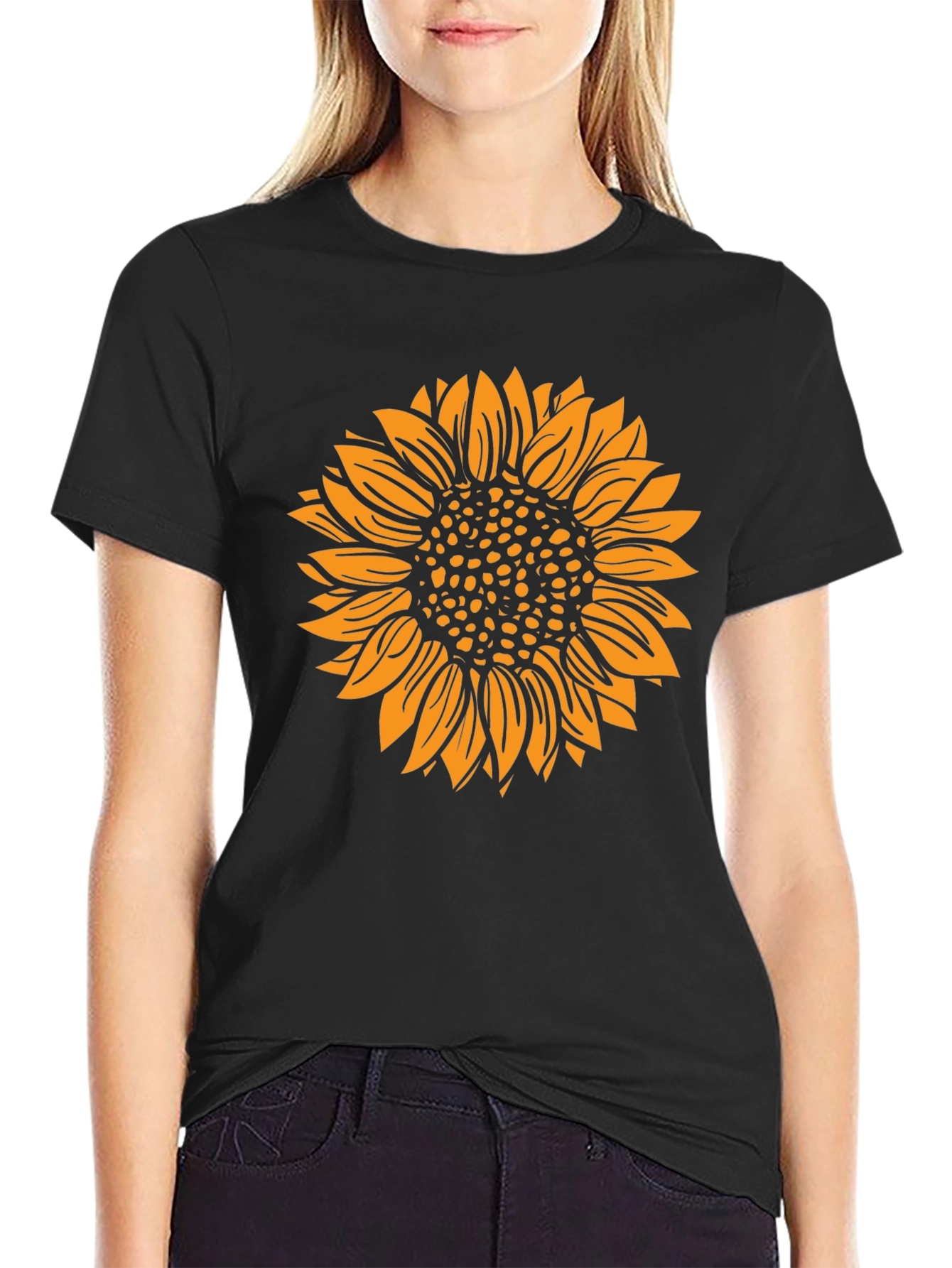 Sunflower Graphic Tee - Stylish Black Cotton T-Shirt