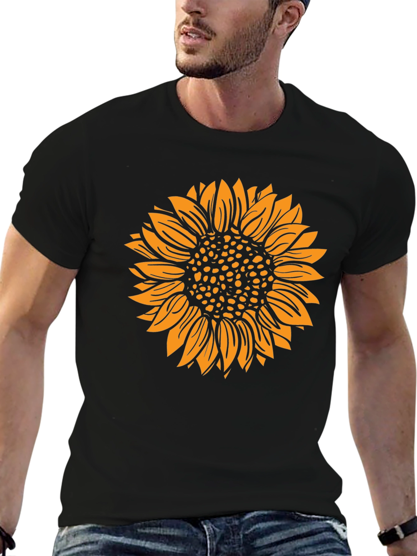 Sunflower Graphic Tee - Stylish Black Cotton T-Shirt