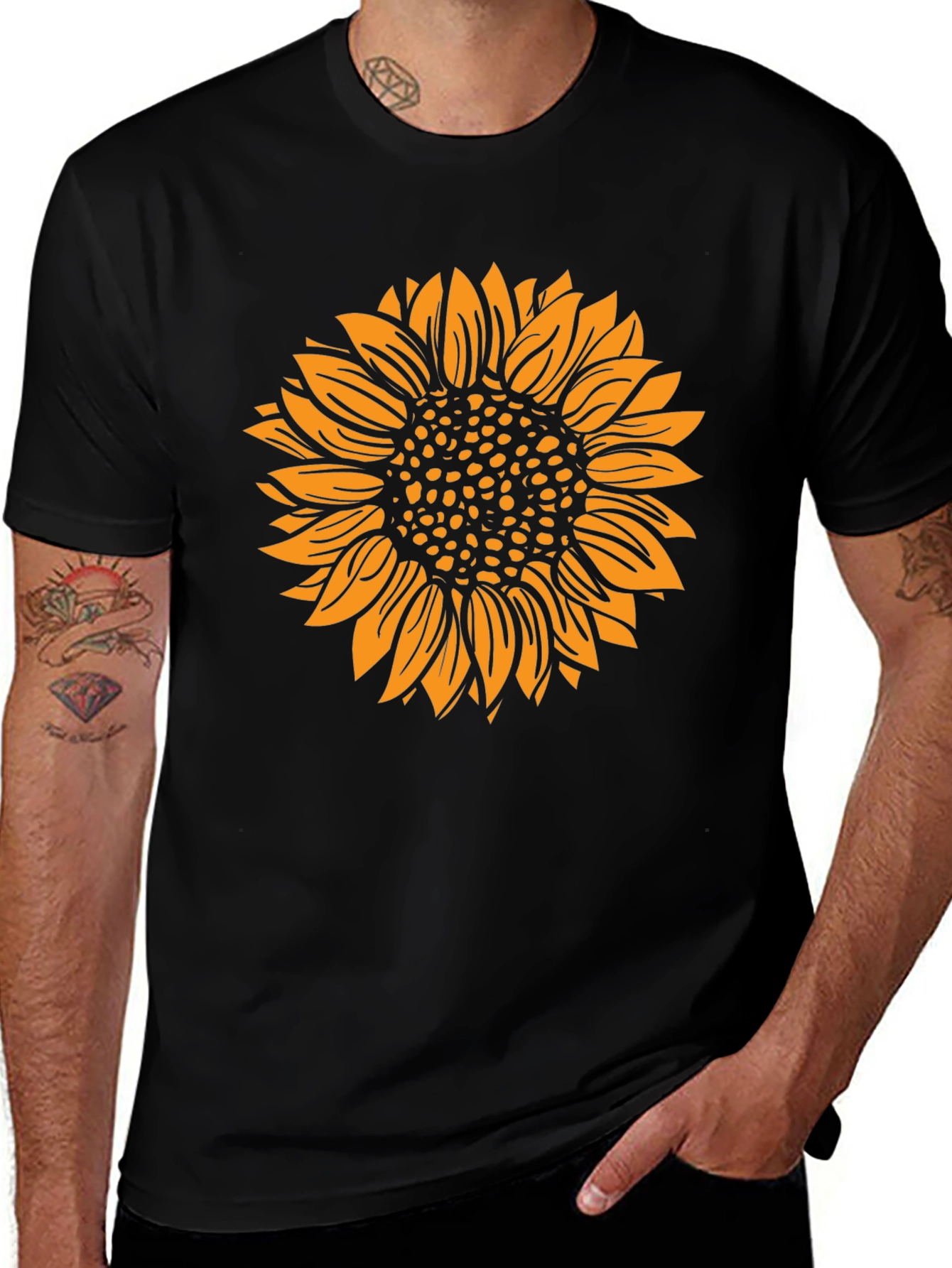Sunflower Graphic Tee - Stylish Black Cotton T-Shirt