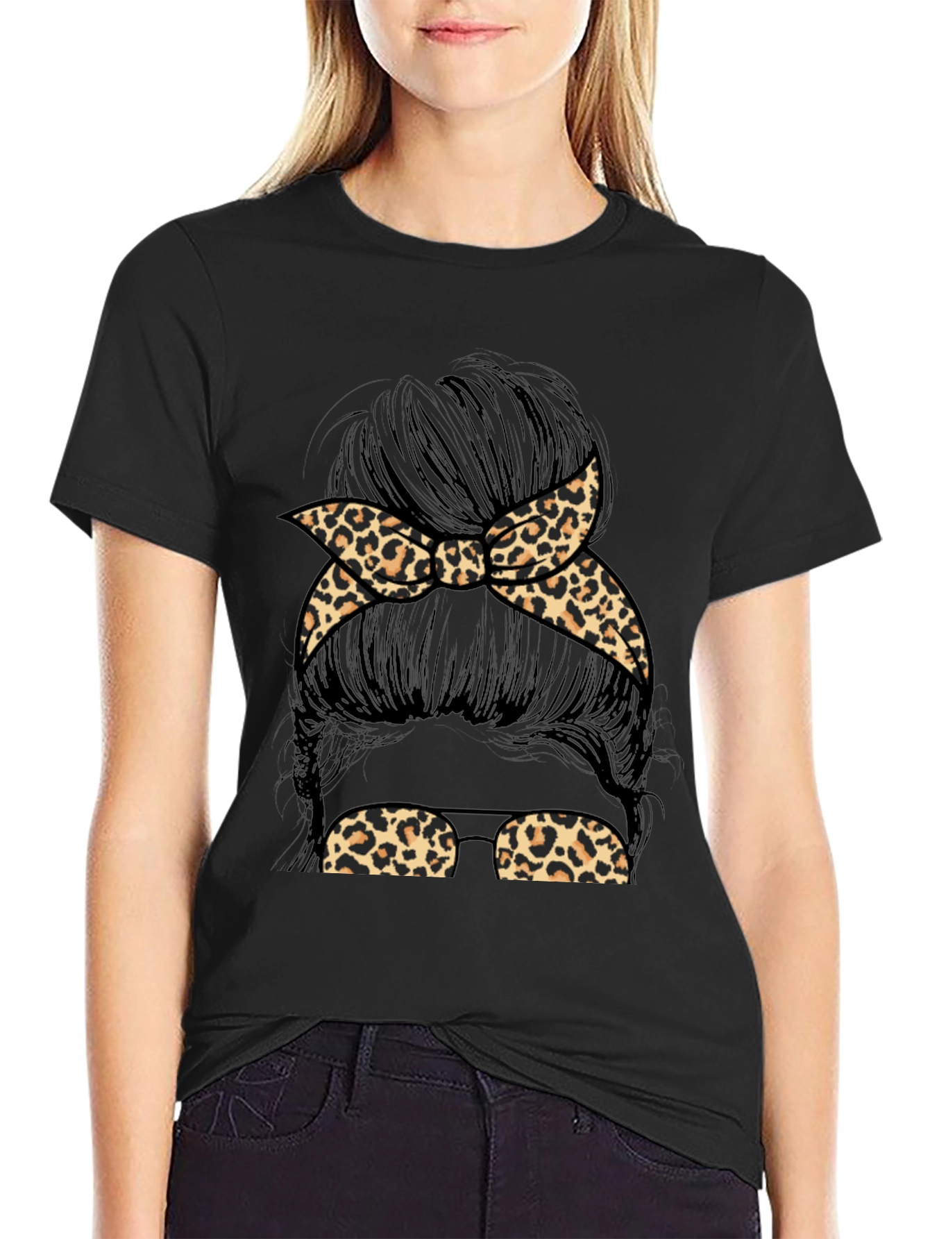 Messy Bun Leopard Print Tee