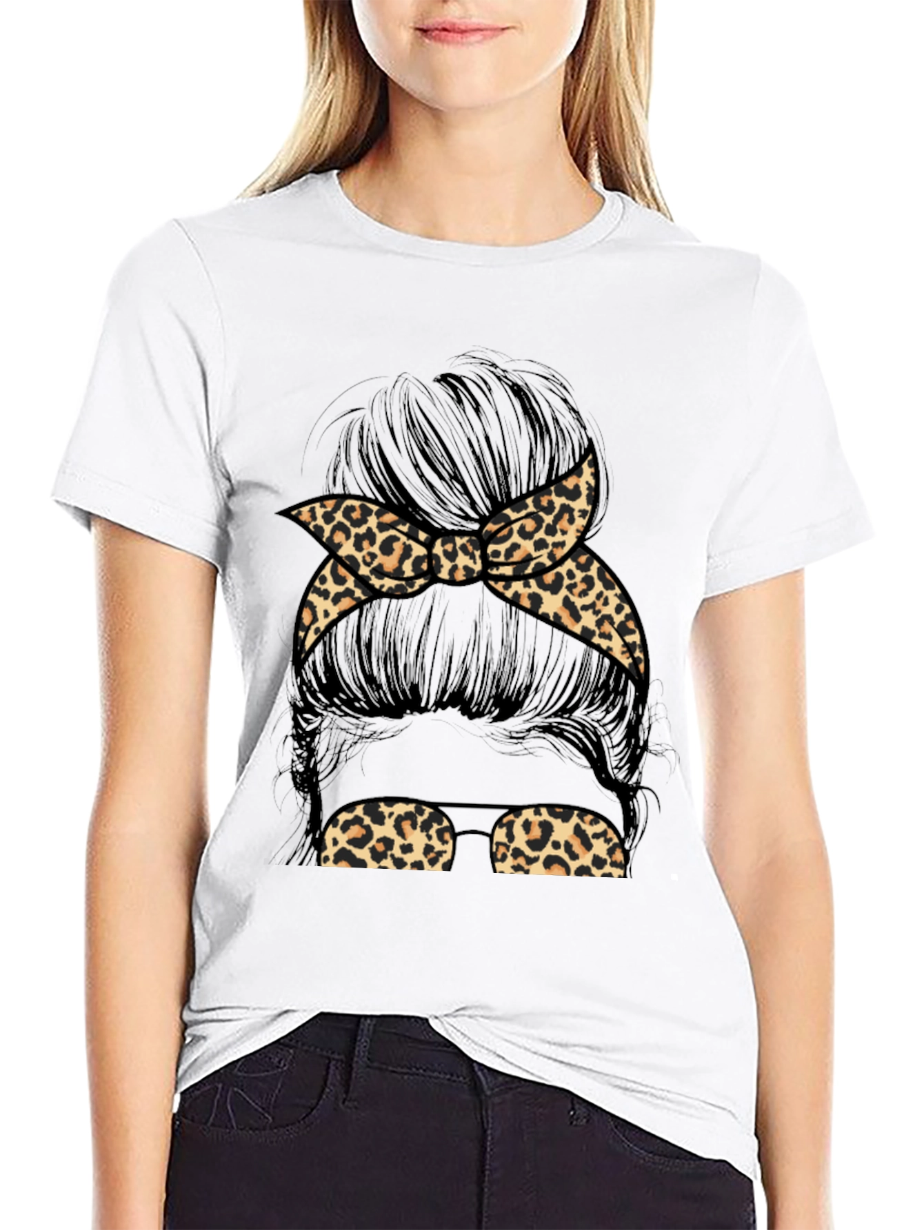 Messy Bun Leopard Print Tee