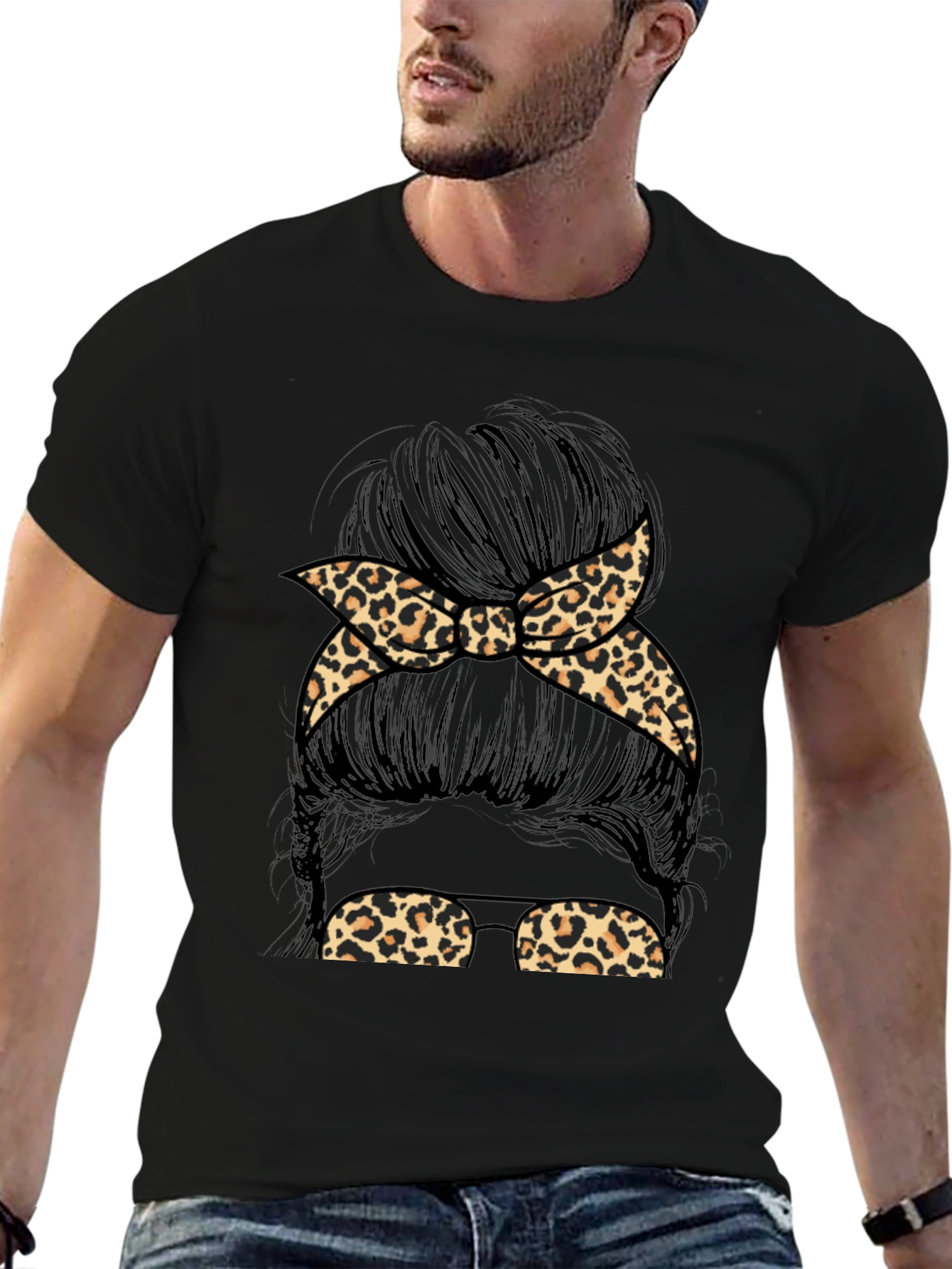 Messy Bun Leopard Print Tee