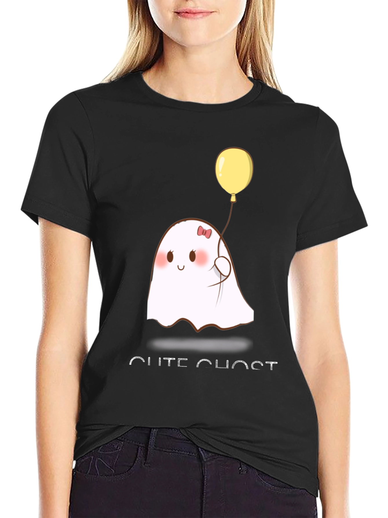 Cute Ghost T-Shirt - Black Cotton Blend