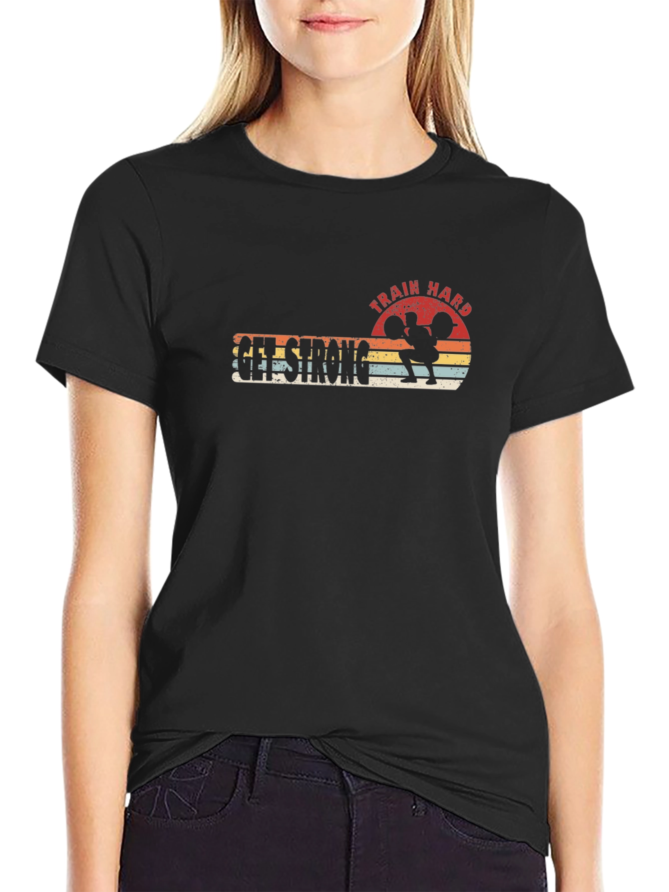 Train Hard Get Strong Black Graphic Tee