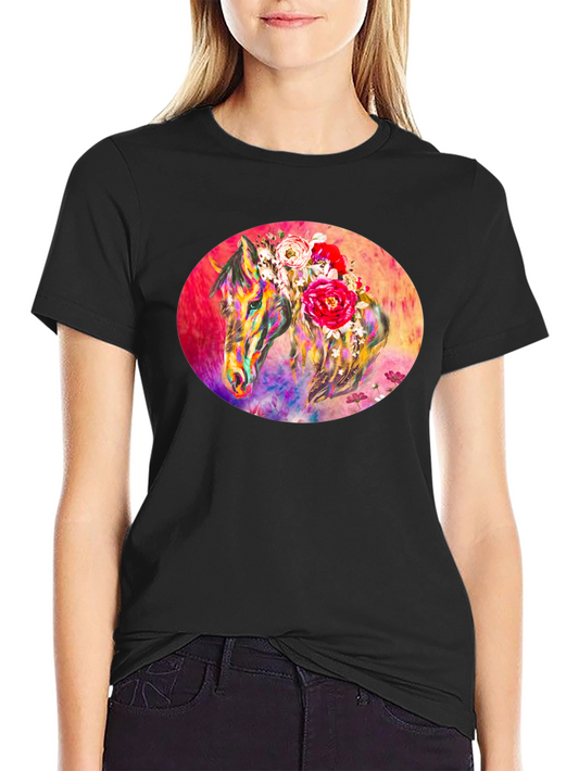 Floral Horse Graphic Tee - Unique Art T-Shirt