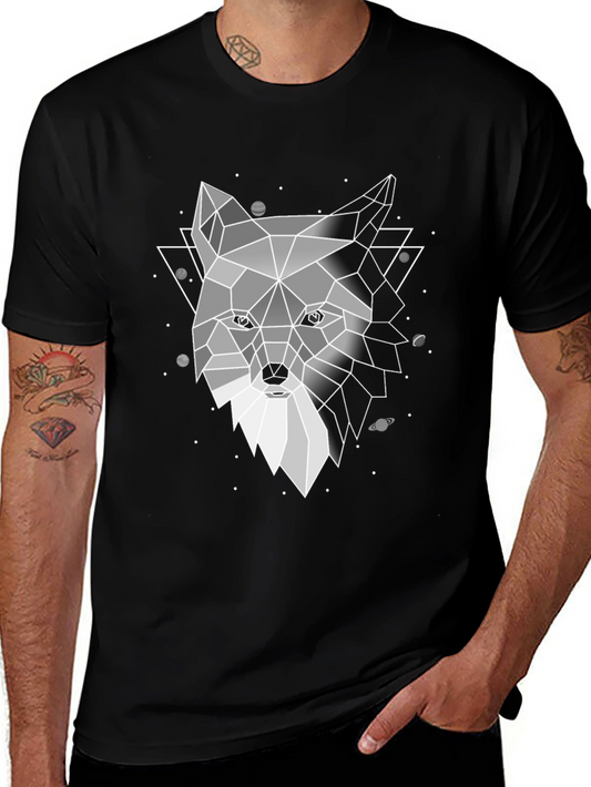 Geometric Fox Graphic Black T-Shirt