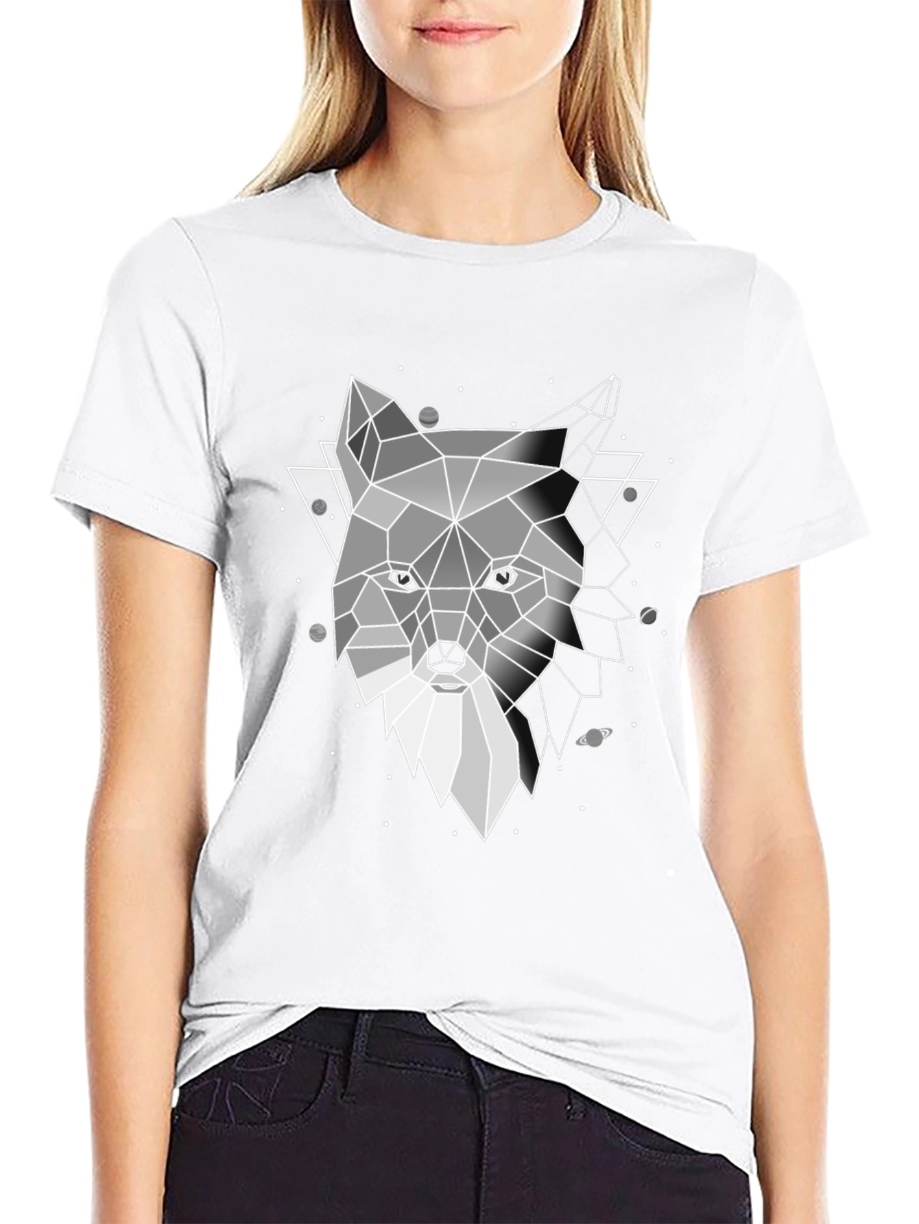 Geometric Fox Graphic Black T-Shirt