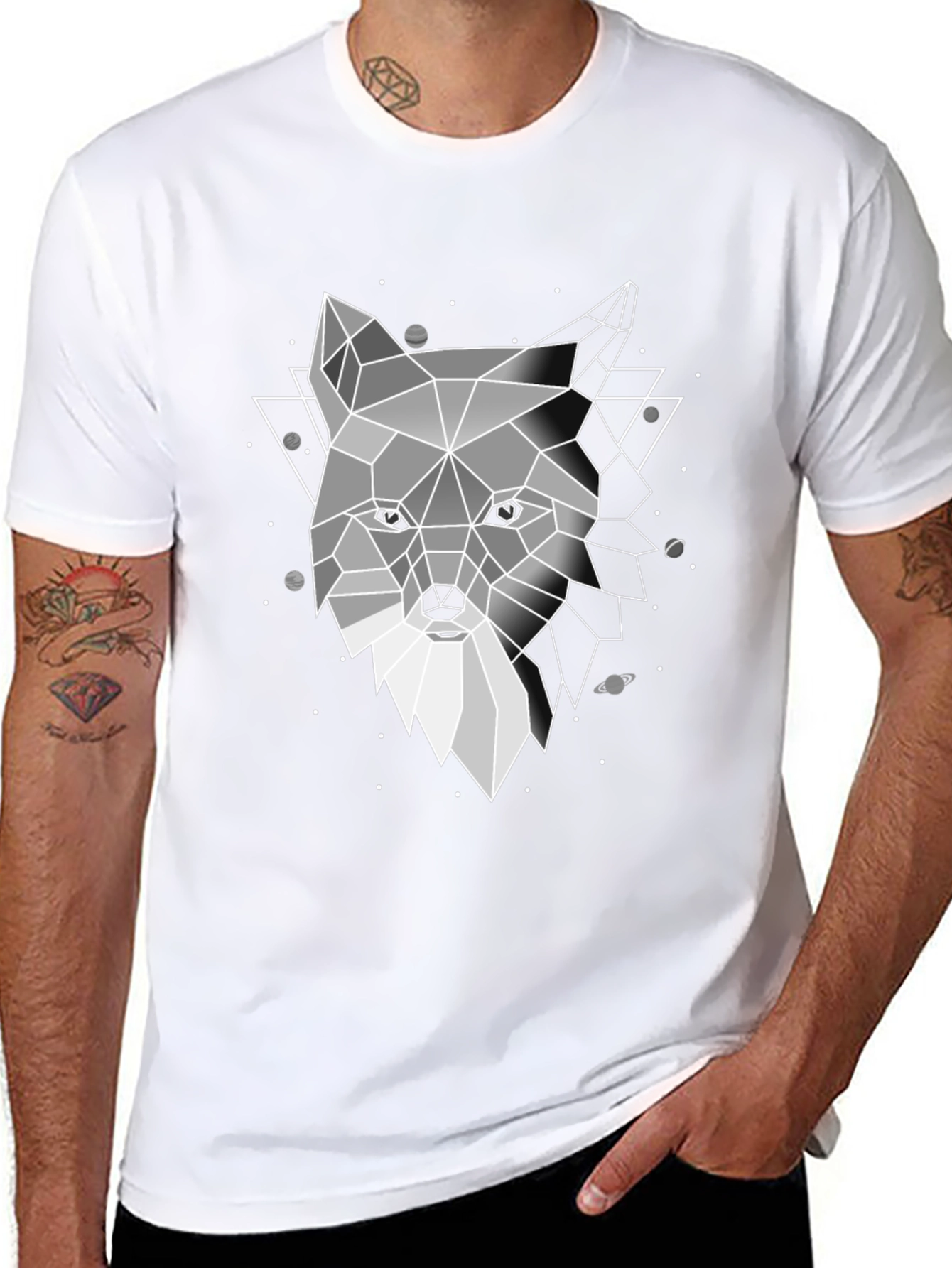 Geometric Fox Graphic Black T-Shirt