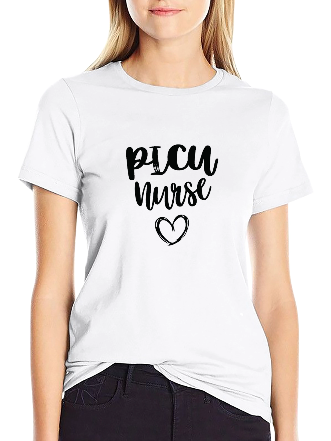PICU Nurse Heart Graphic Black T-Shirt