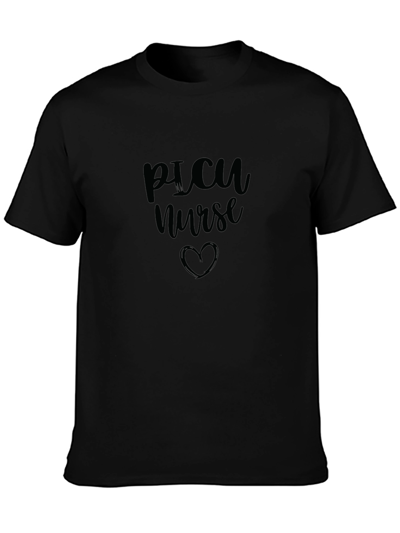 PICU Nurse Heart Graphic Black T-Shirt