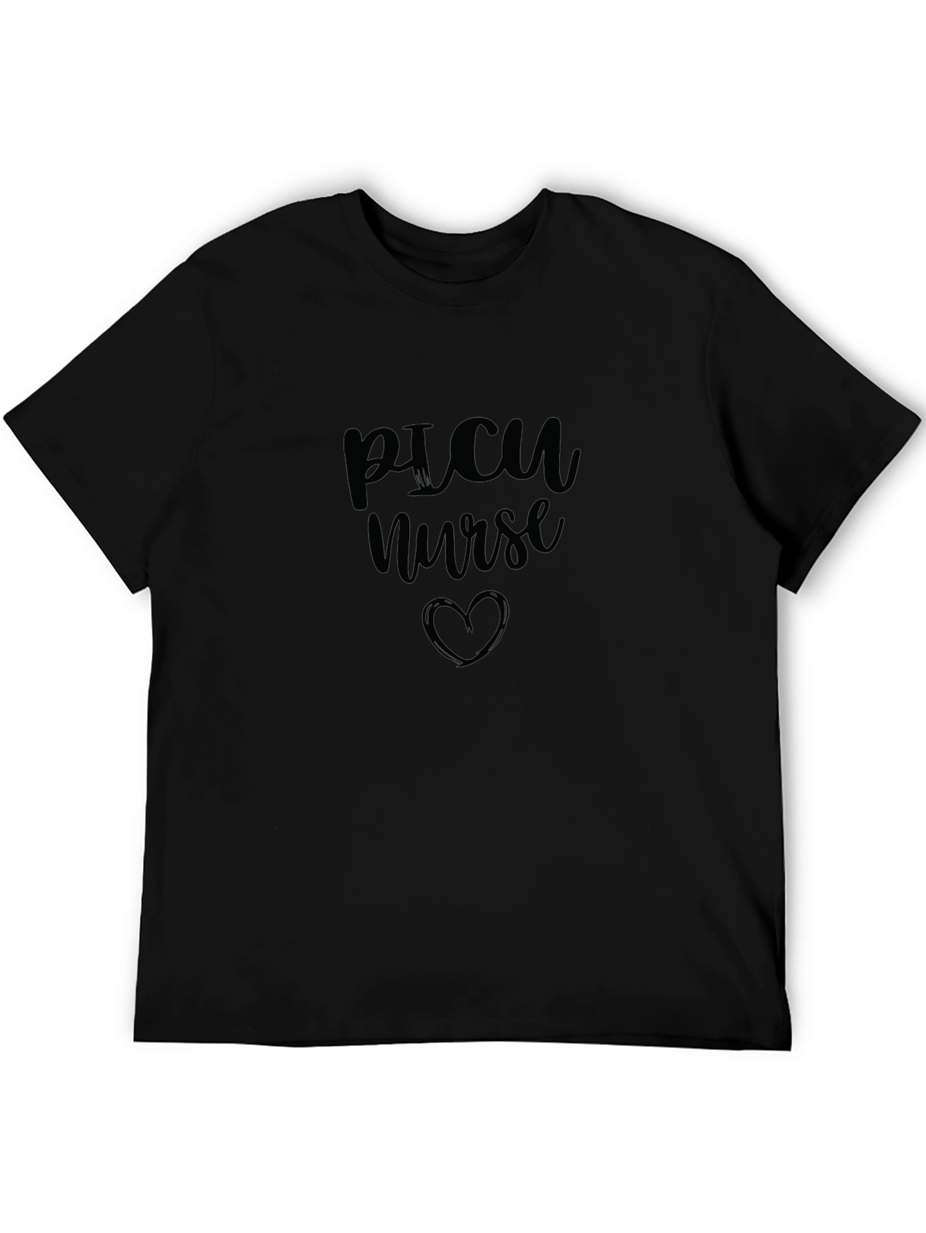 PICU Nurse Heart Graphic Black T-Shirt