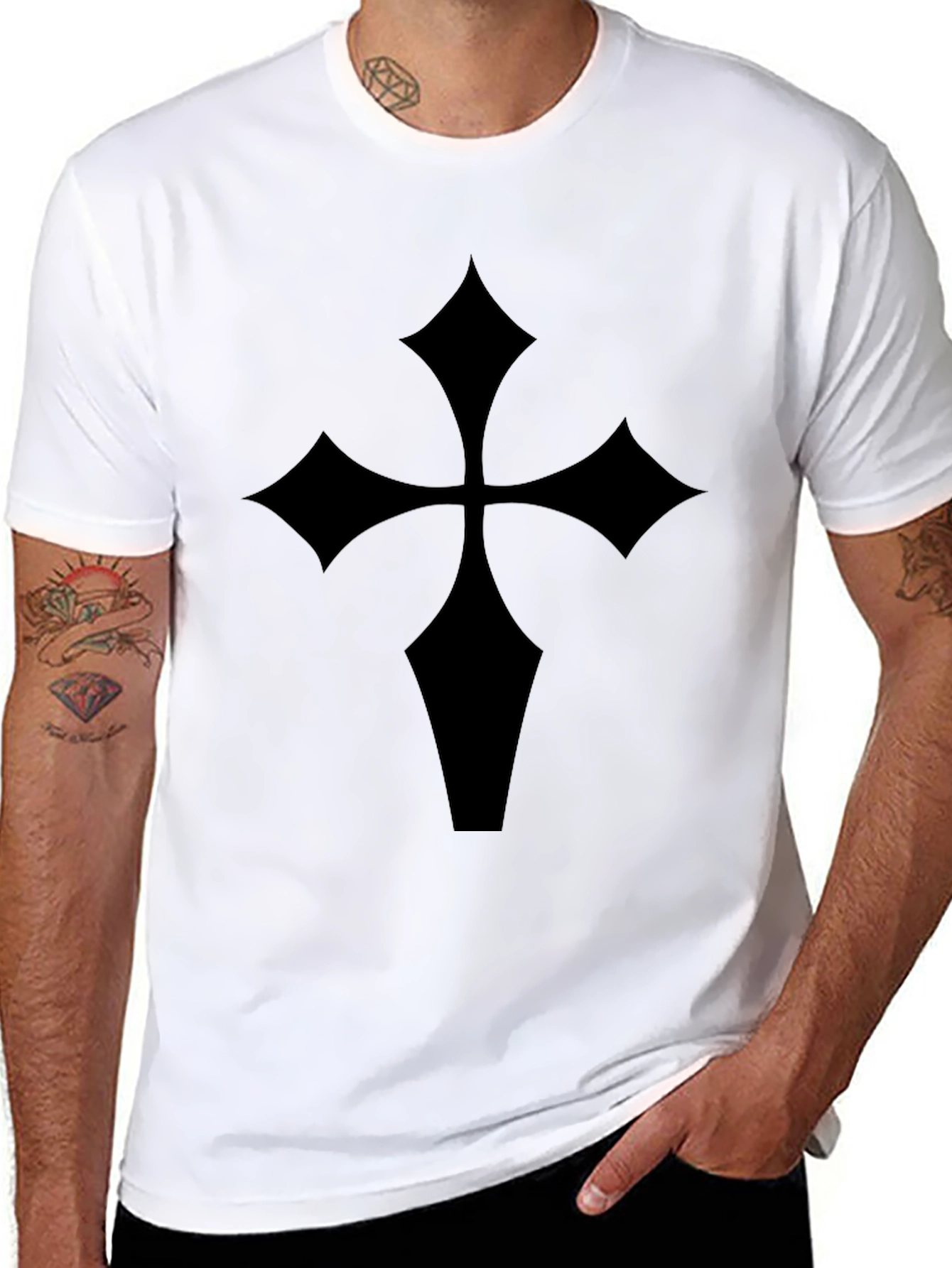 Black Gothic Cross T-Shirt - Mens Fashion