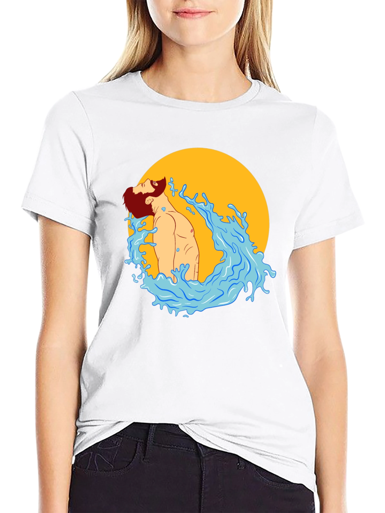 Illustrated Man in Water Graphic T-Shirt