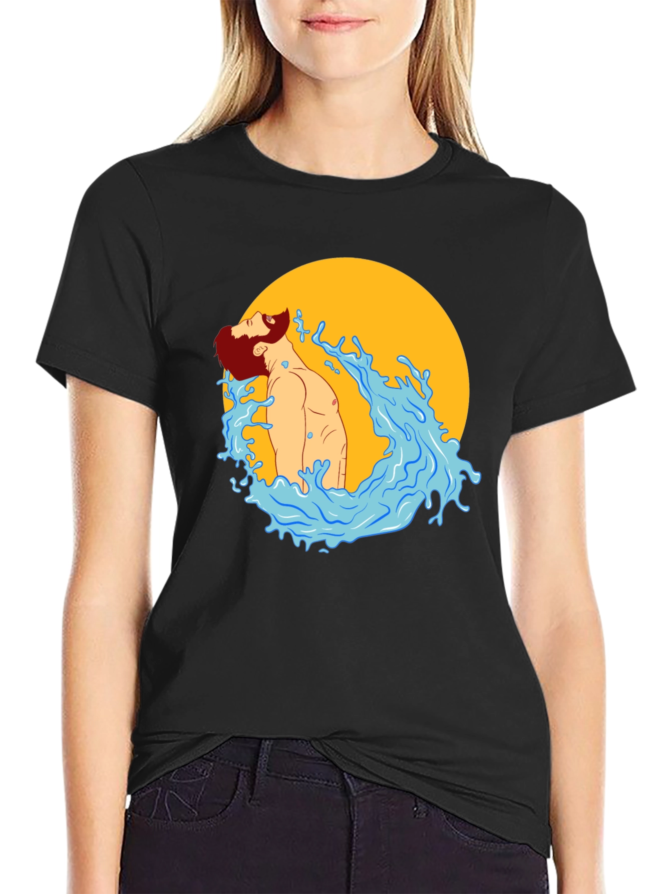Illustrated Man in Water Graphic T-Shirt