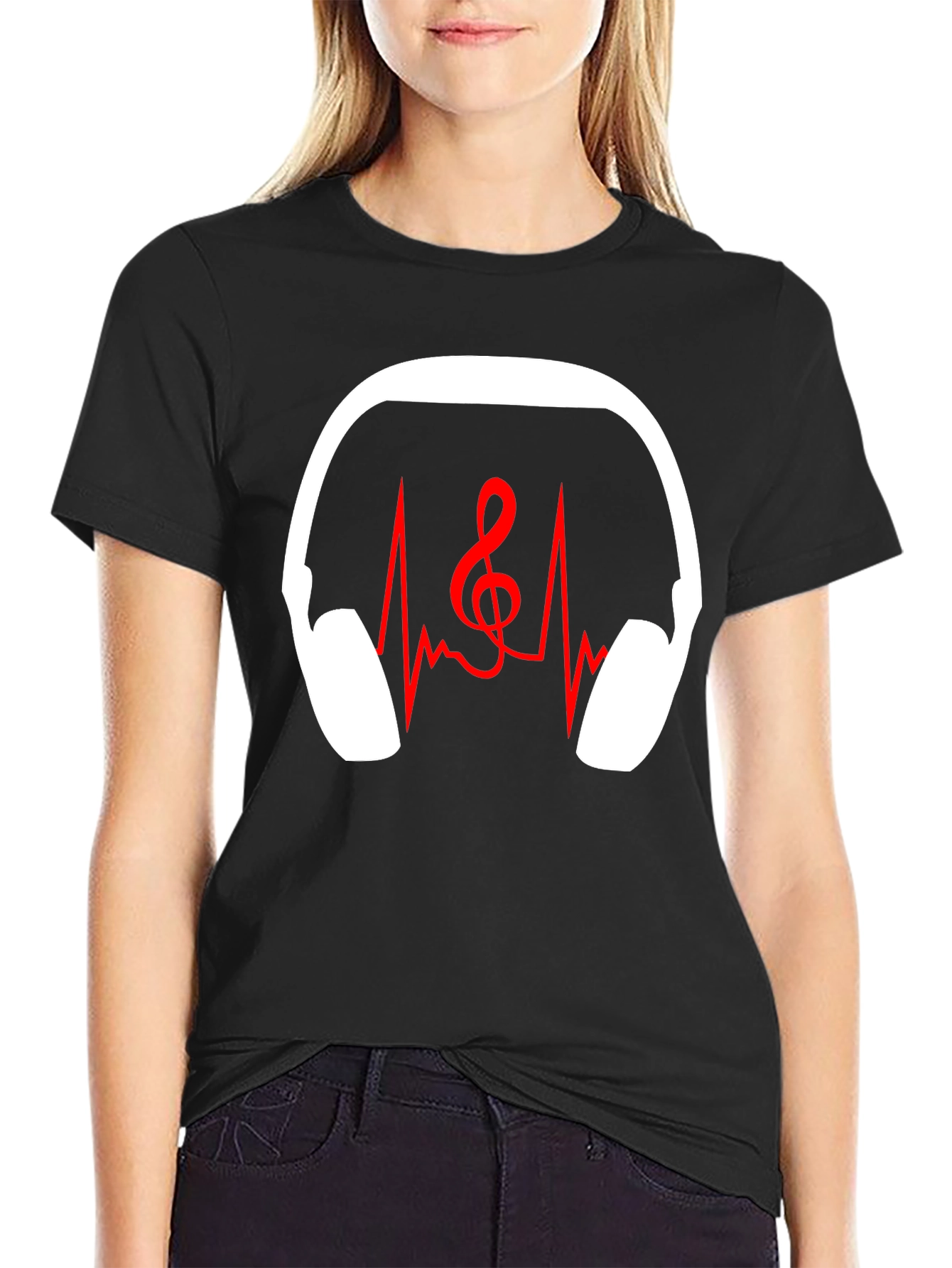 Music Lover T-Shirt - Headphones Heartbeat Treble Clef