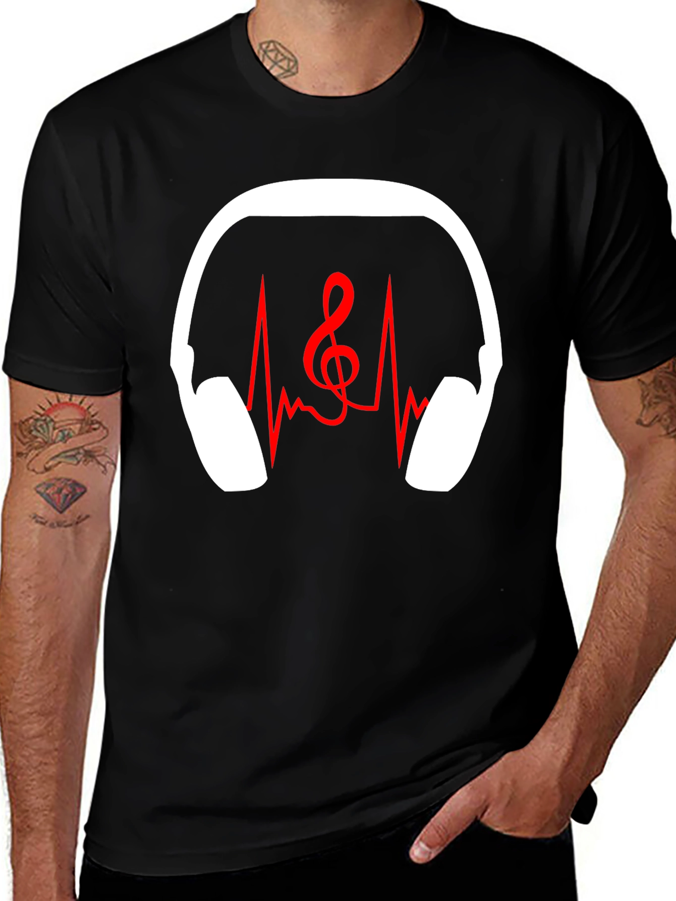 Music Lover T-Shirt - Headphones Heartbeat Treble Clef