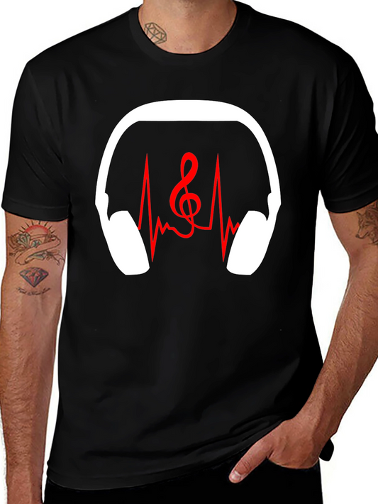 Music Lover T-Shirt - Headphones Heartbeat Treble Clef