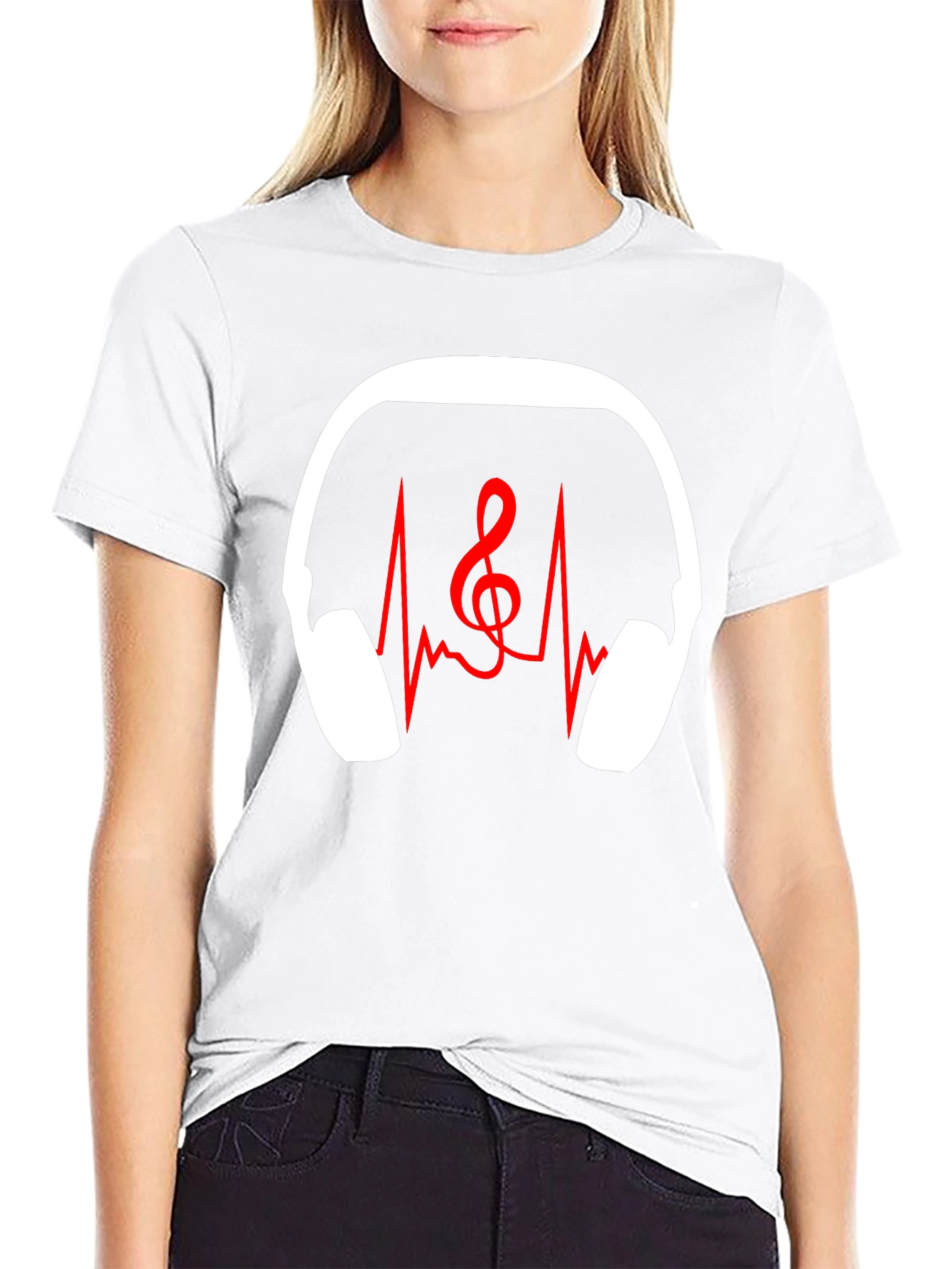 Music Lover T-Shirt - Headphones Heartbeat Treble Clef