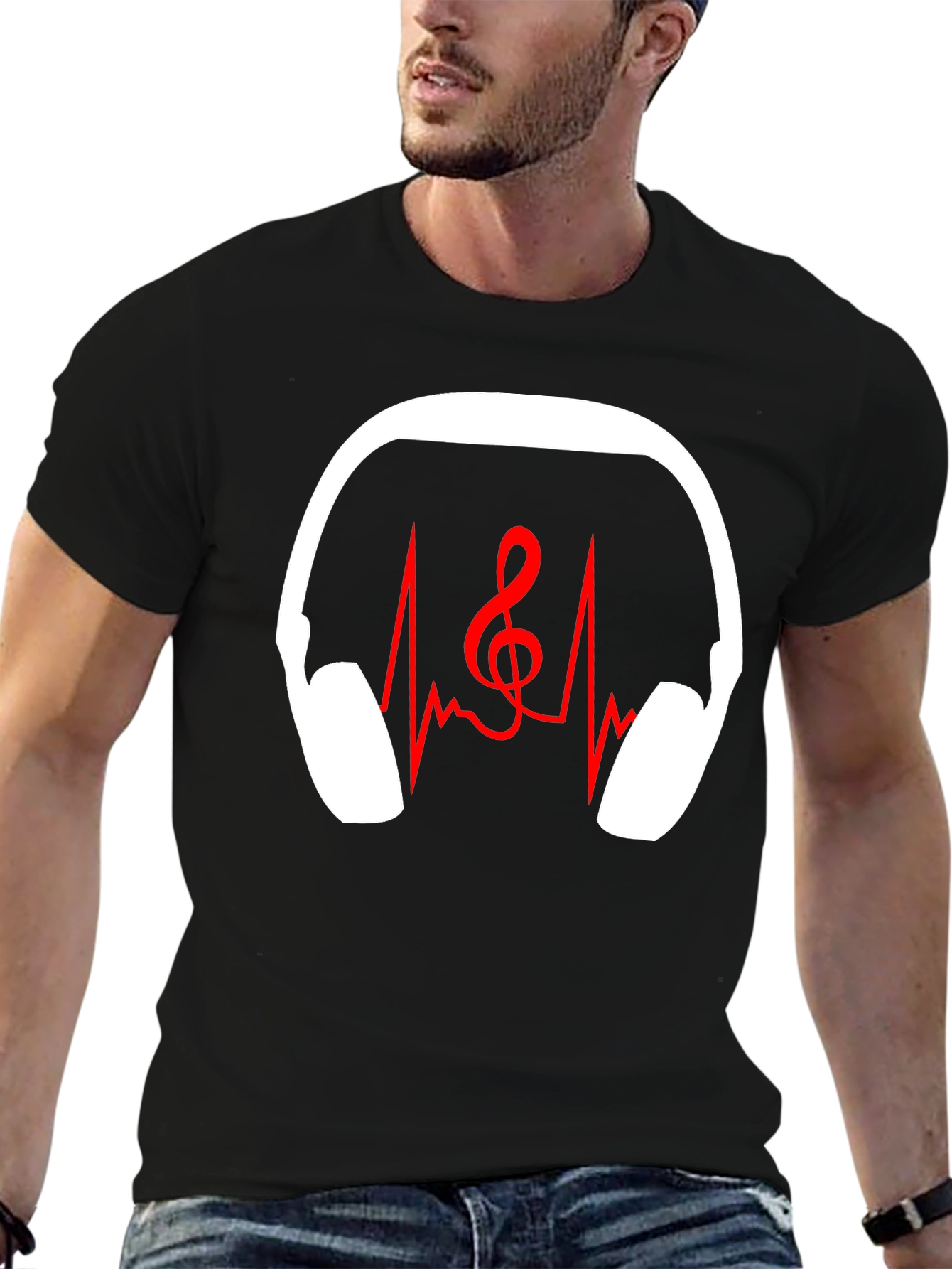 Music Lover T-Shirt - Headphones Heartbeat Treble Clef