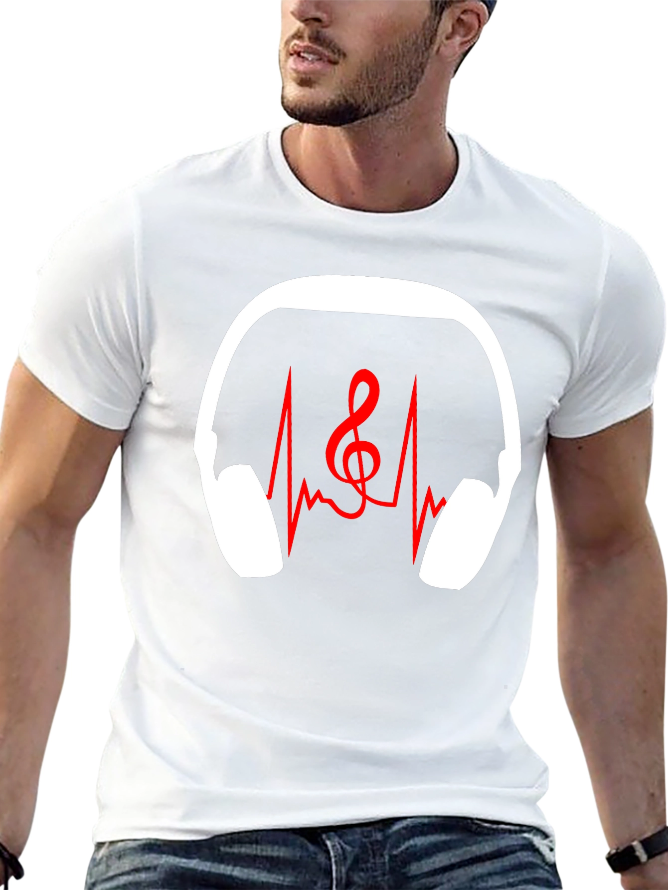 Music Lover T-Shirt - Headphones Heartbeat Treble Clef
