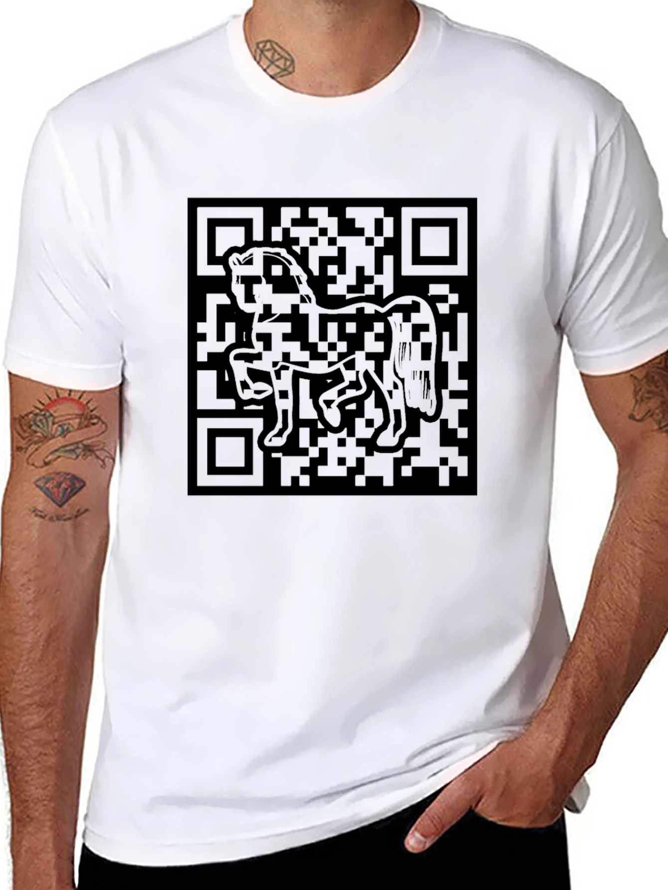 Black QR Code Horse Graphic T-Shirt