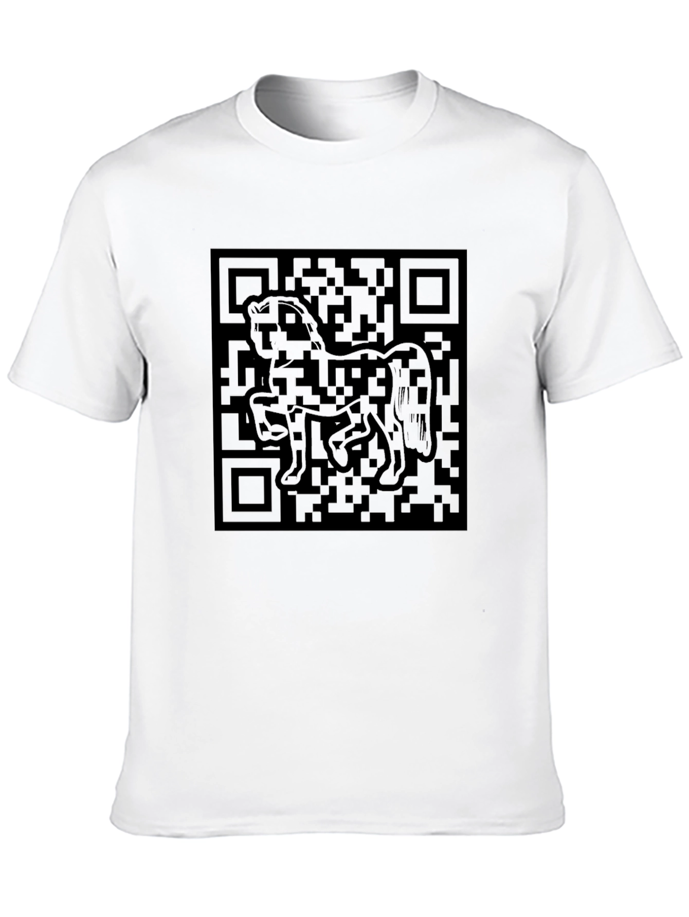 Black QR Code Horse Graphic T-Shirt