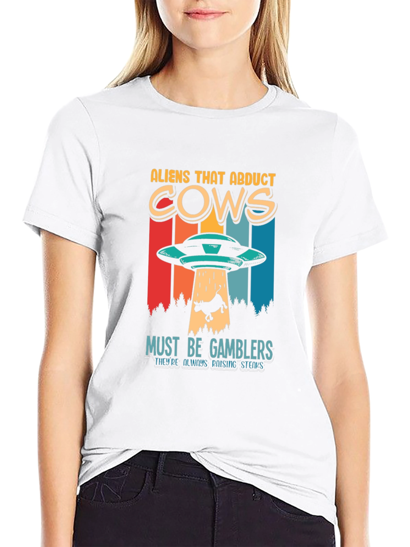 Aliens Abduct Cows Graphic Tee